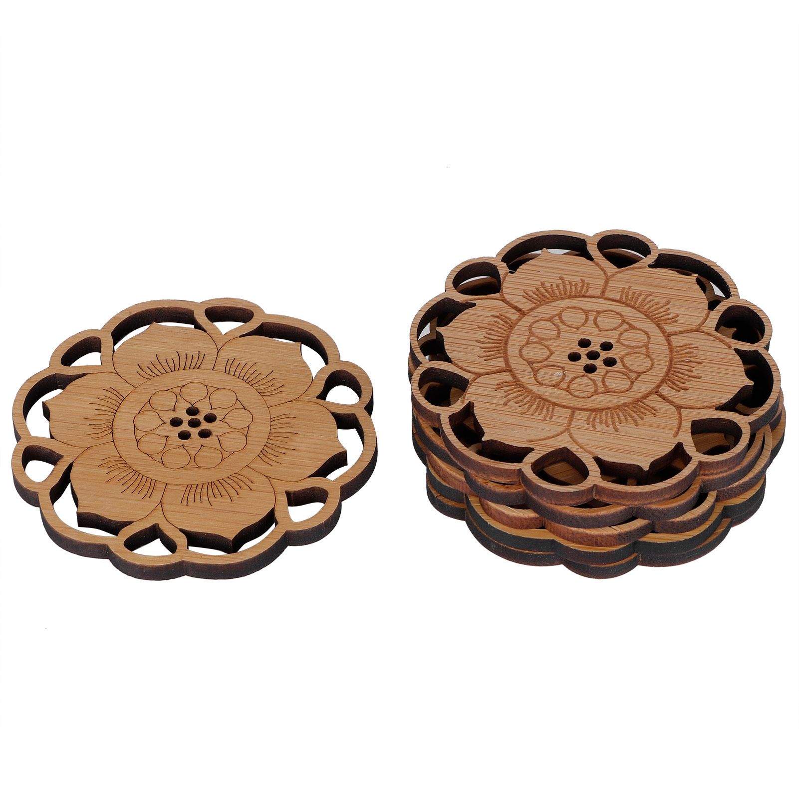 6Pcs/Set Teacup Mat Bamboo Coaster Heat Insulated Cup Pad Drinkware Tabletop view 6