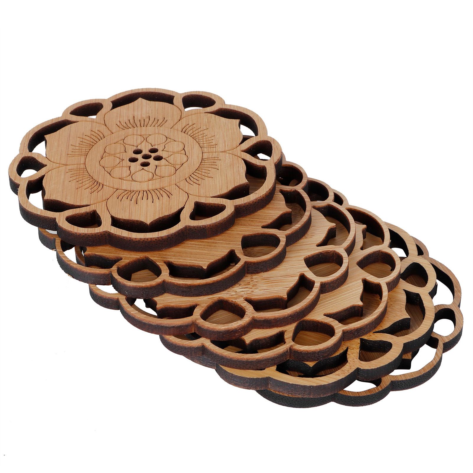 6Pcs/Set Teacup Mat Bamboo Coaster Heat Insulated Cup Pad Drinkware Tabletop view 7