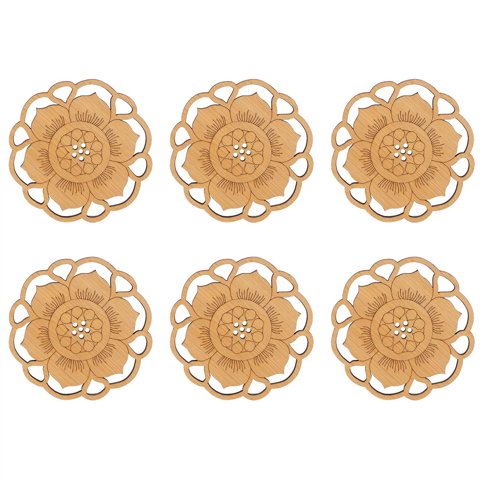 6Pcs/Set Teacup Mat Bamboo Coaster Heat Insulated Cup Pad Drinkware Tabletop view 8