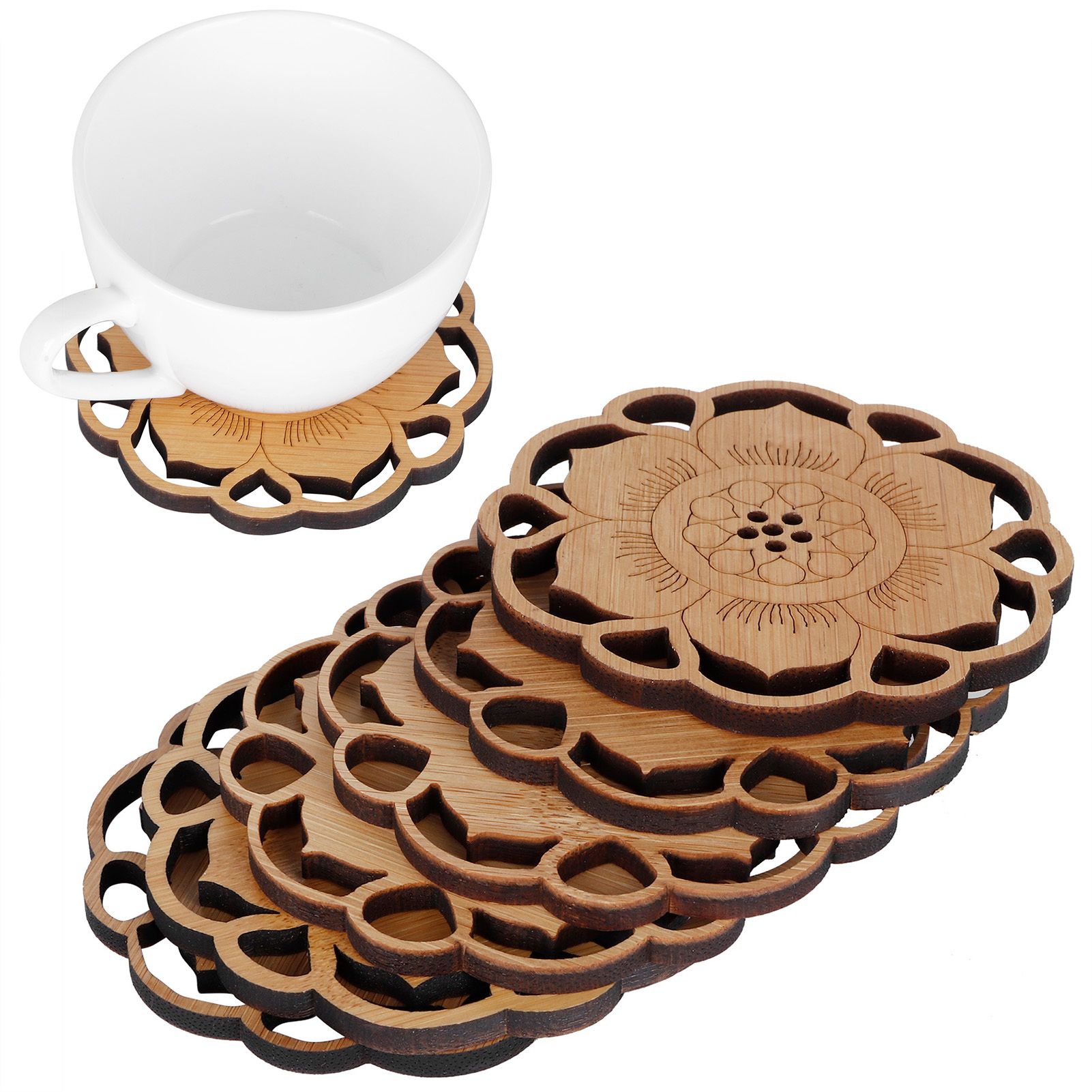 6Pcs/Set Teacup Mat Bamboo Coaster Heat Insulated Cup Pad Drinkware Tabletop view 9