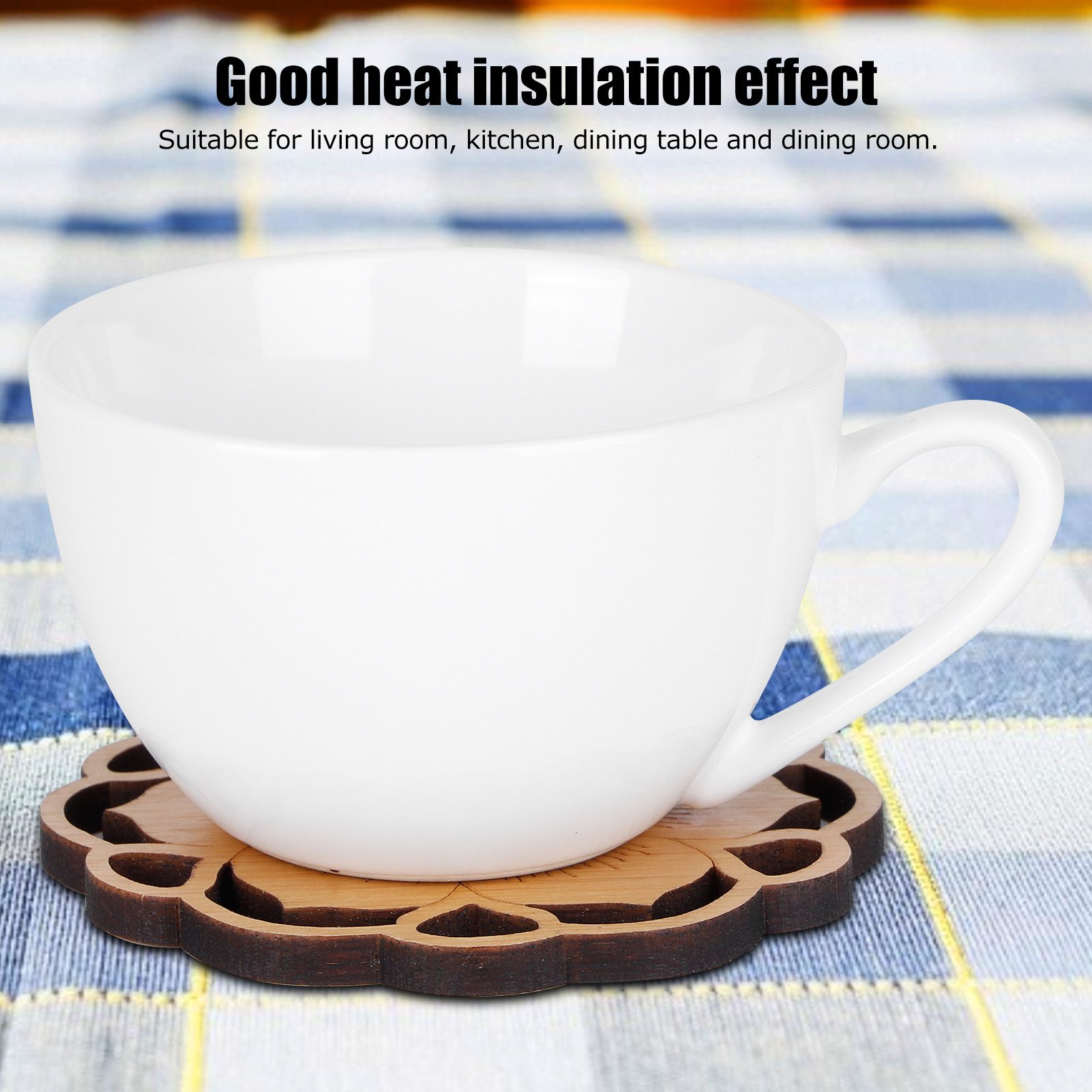 6Pcs/Set Teacup Mat Bamboo Coaster Heat Insulated Cup Pad Drinkware Tabletop view 12