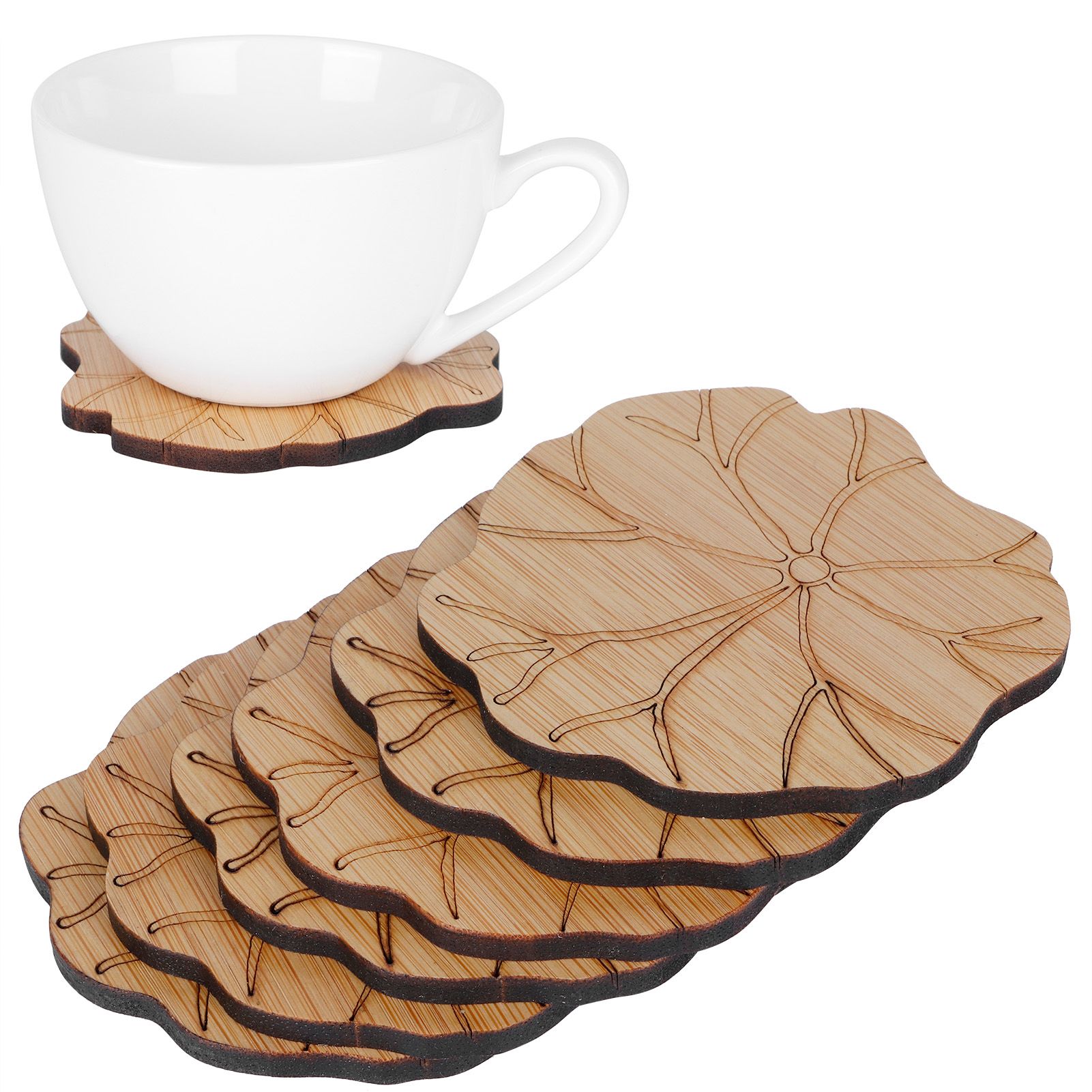 6Pcs/Set Teacup Mat Bamboo Coaster Heat Insulated Cup Pad Drinkware Tabletop view 9