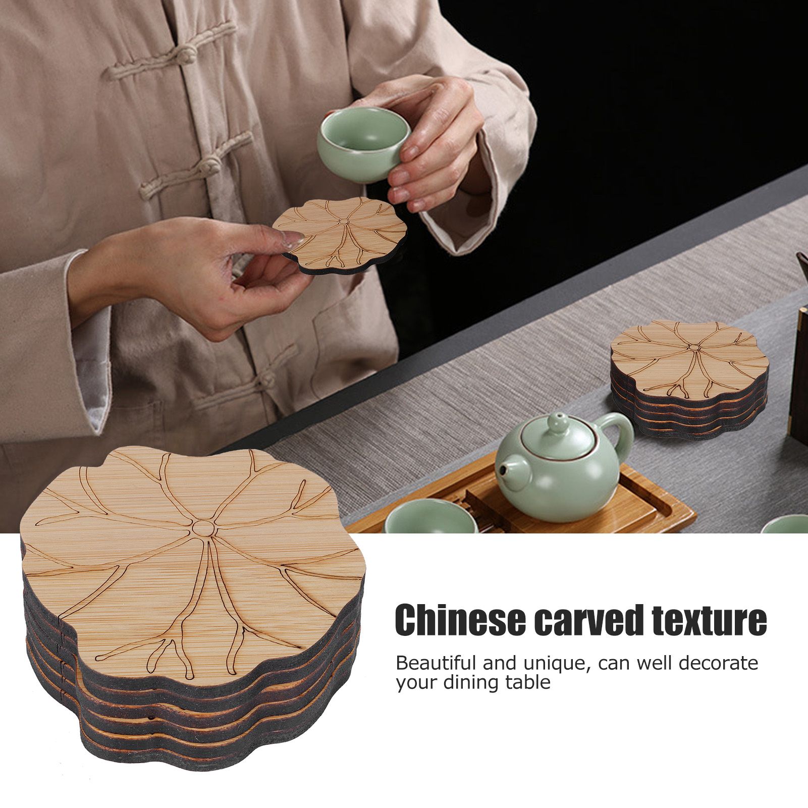 6Pcs/Set Teacup Mat Bamboo Coaster Heat Insulated Cup Pad Drinkware Tabletop view 14