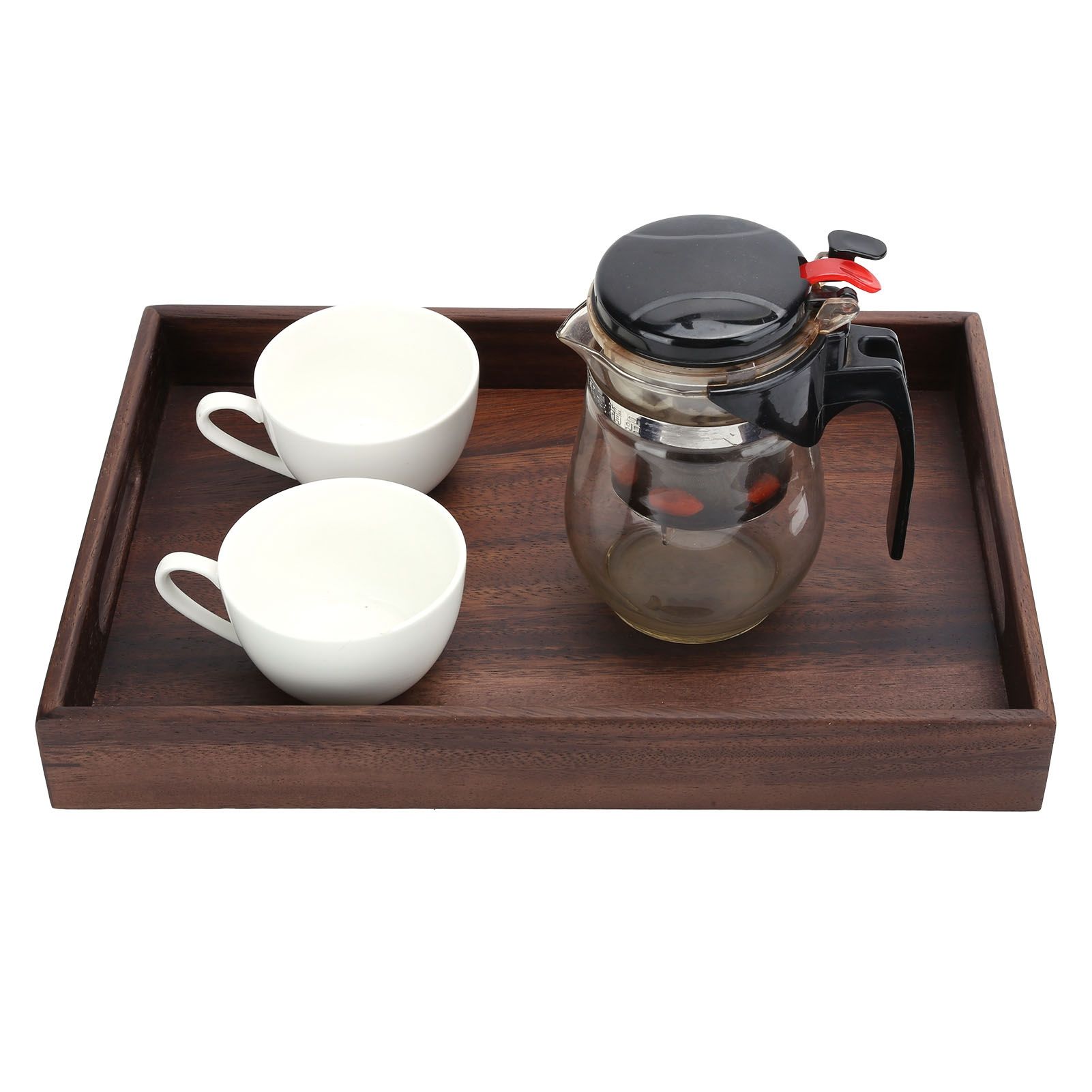 Rectangular Wooden Serving Tray with Grooves Breakfast Food Tray for Tea view 8