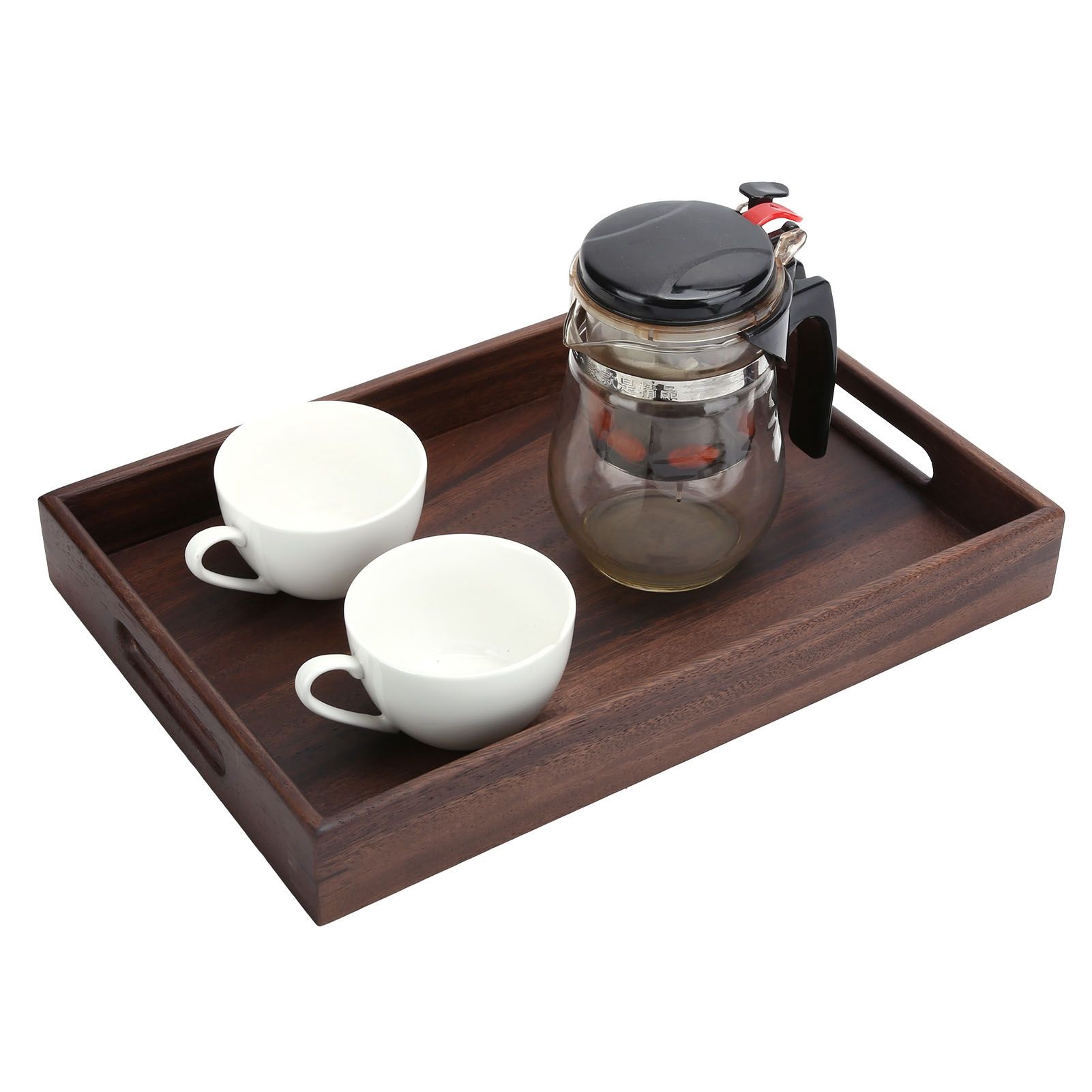 Rectangular Wooden Serving Tray with Grooves Breakfast Food Tray for Tea view 9