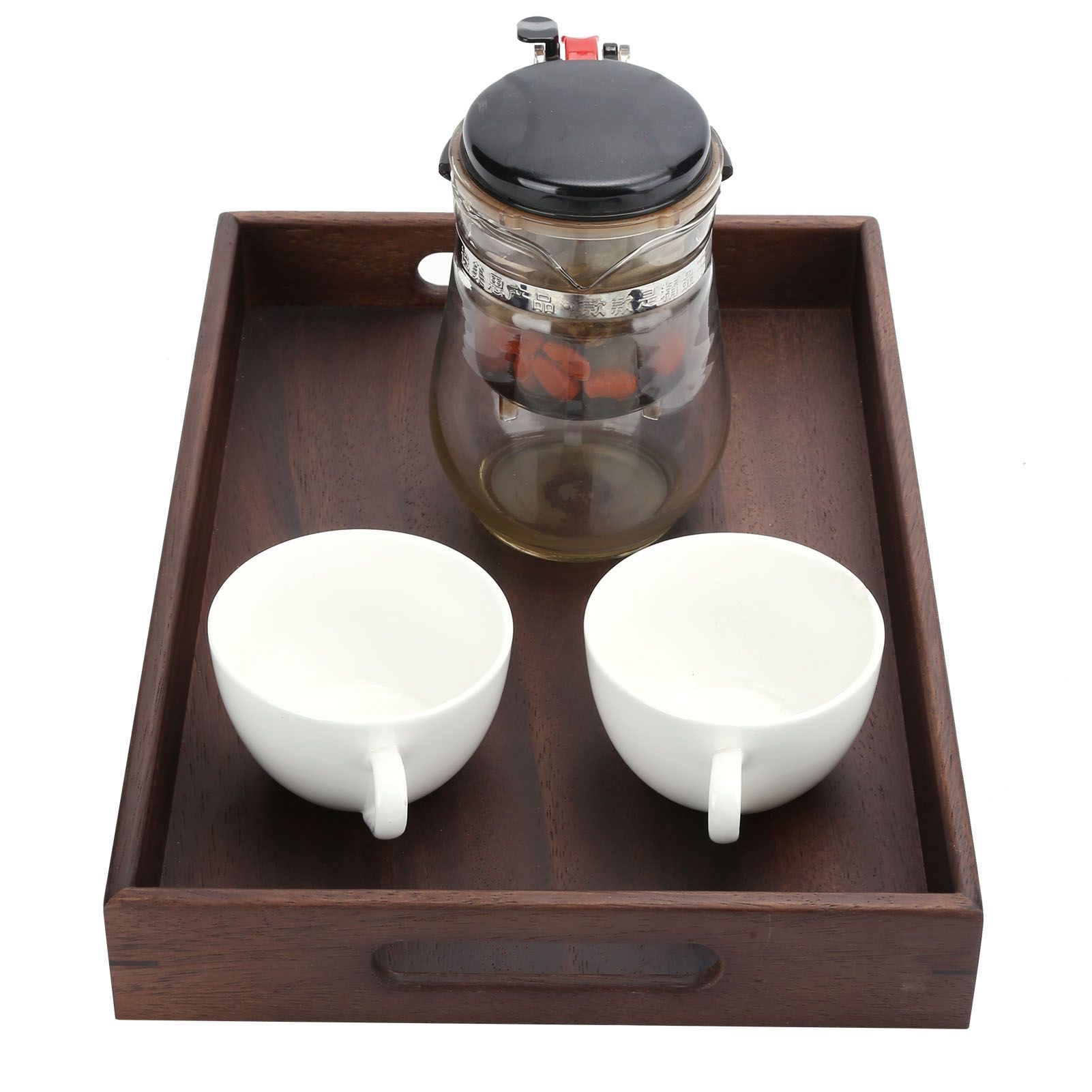 Rectangular Wooden Serving Tray with Grooves Breakfast Food Tray for Tea view 10