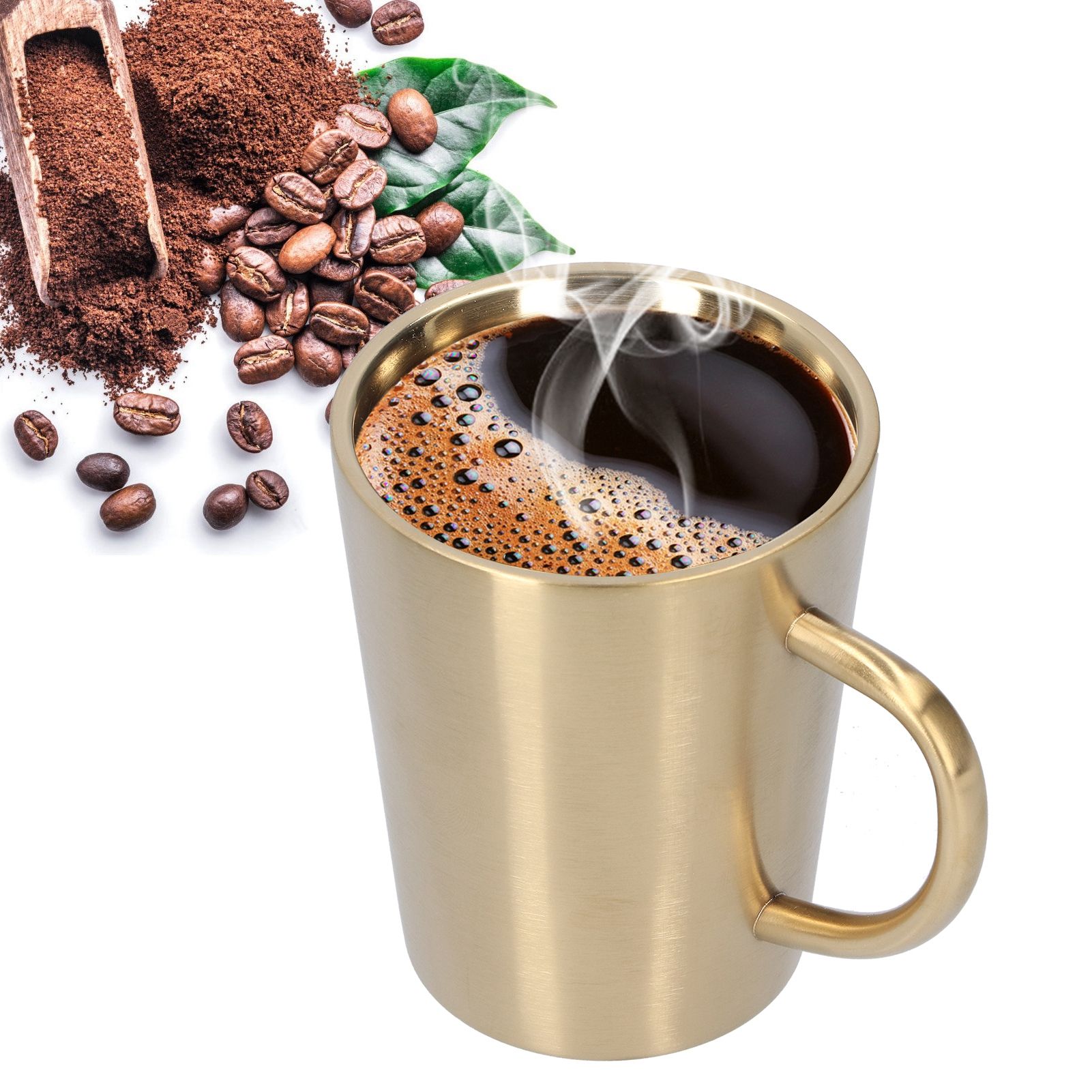 340ml 304 Stainless Steel Beer Mug Coffee Water Cup with Handgrip Double Wall view 9