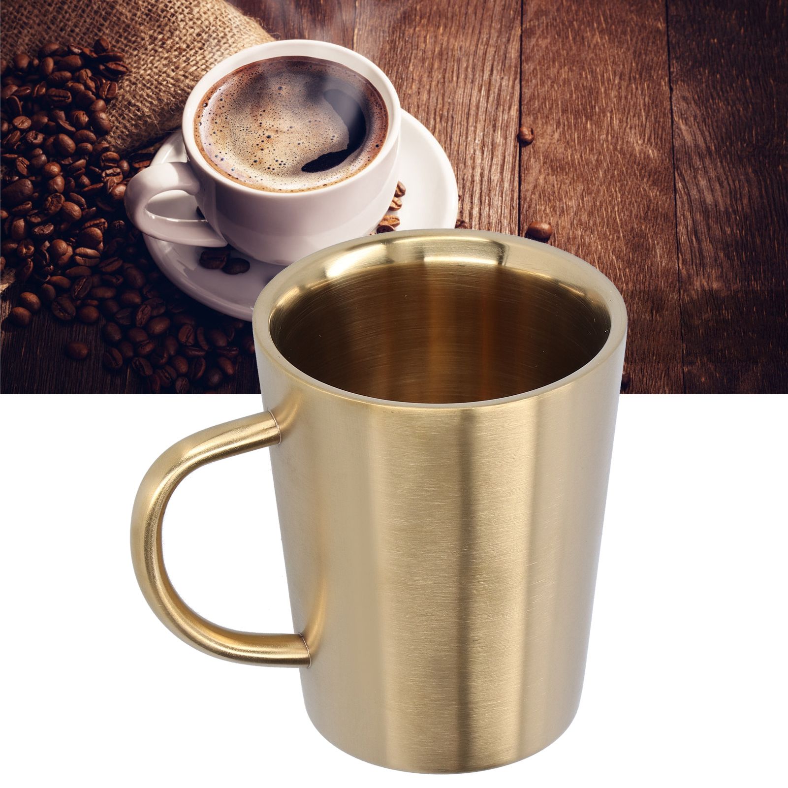 340ml 304 Stainless Steel Beer Mug Coffee Water Cup with Handgrip Double Wall view 10