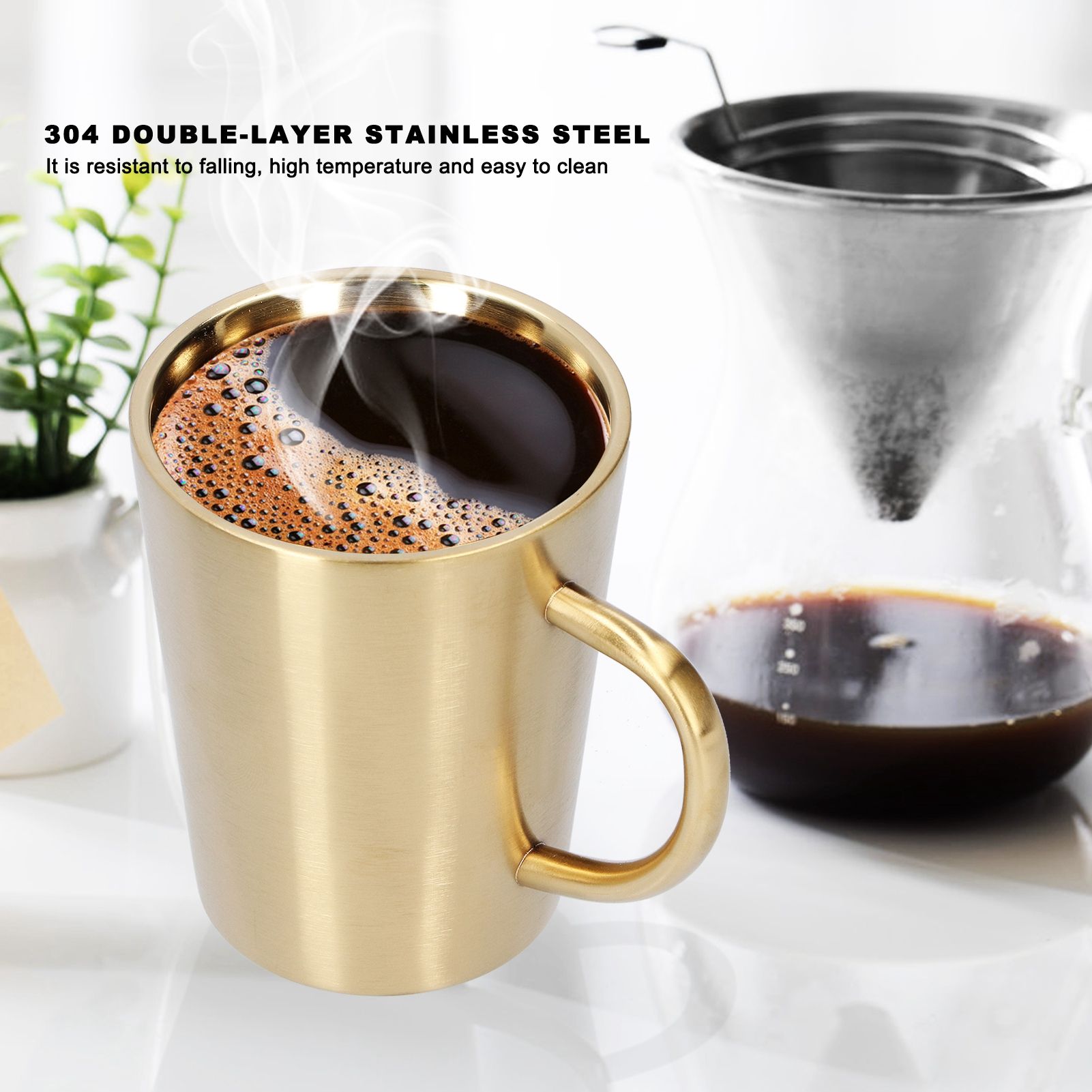 340ml 304 Stainless Steel Beer Mug Coffee Water Cup with Handgrip Double Wall view 15