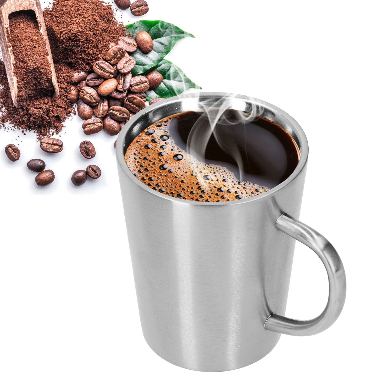 340ml 304 Stainless Steel Beer Mug Coffee Water Cup with Handgrip Double Wall view 9