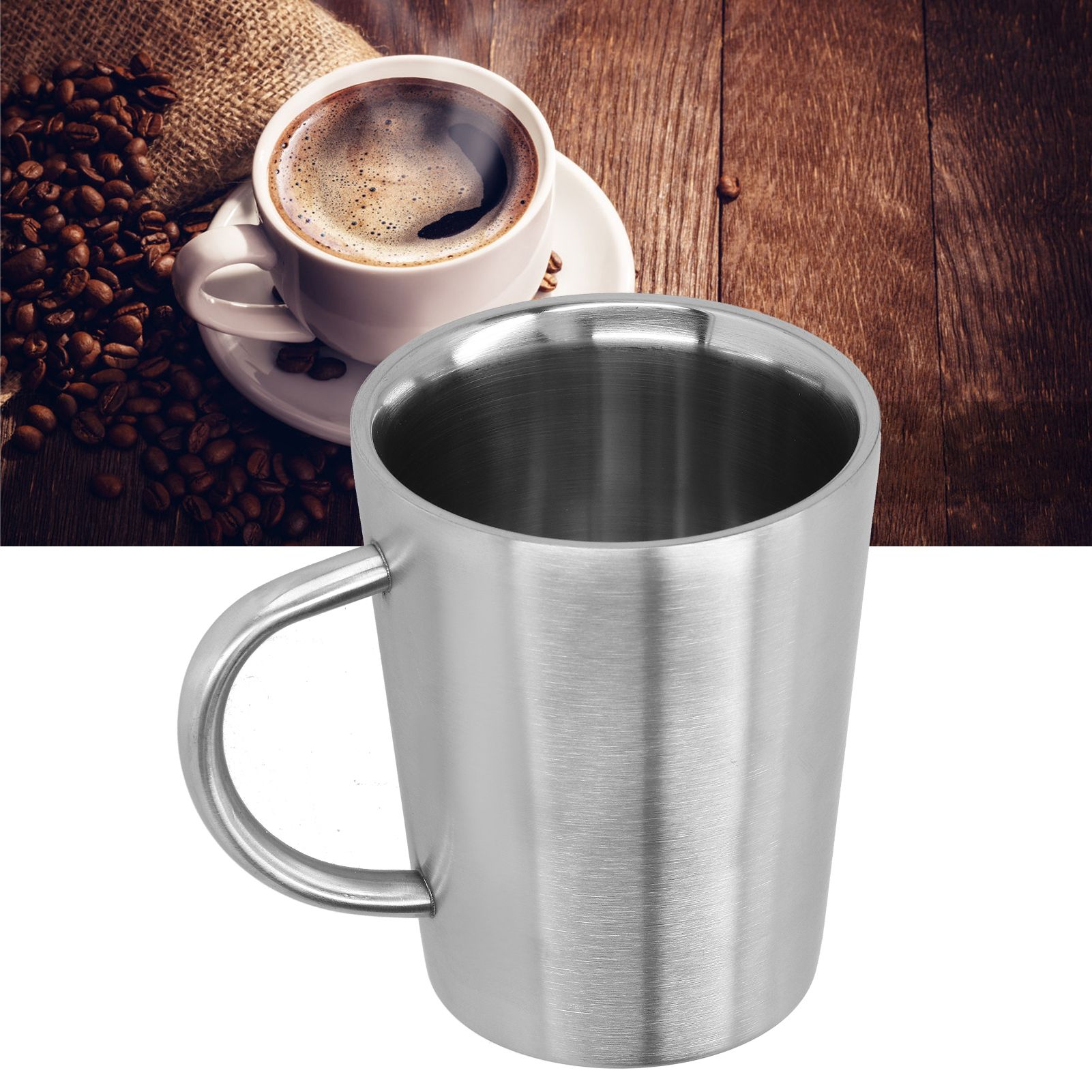 340ml 304 Stainless Steel Beer Mug Coffee Water Cup with Handgrip Double Wall view 10
