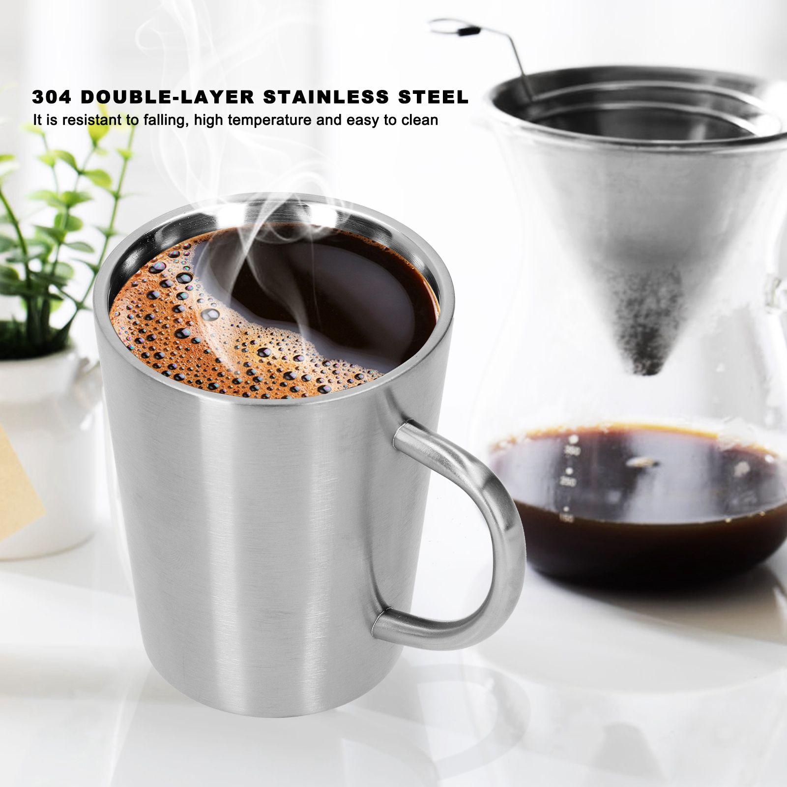 340ml 304 Stainless Steel Beer Mug Coffee Water Cup with Handgrip Double Wall view 15