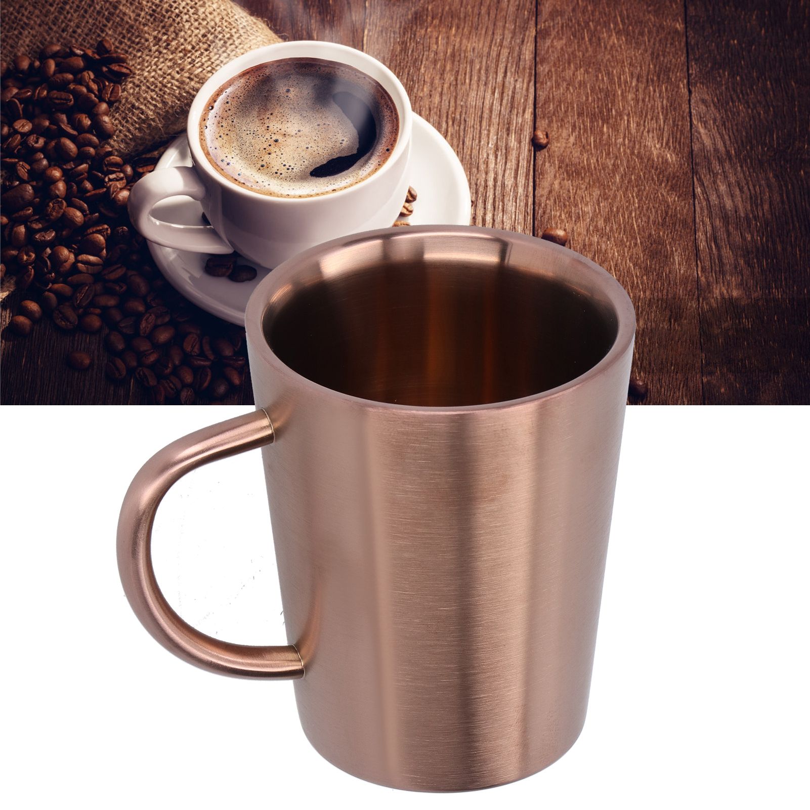 340ml 304 Stainless Steel Beer Mug Coffee Water Cup with Handgrip Double Wall view 10