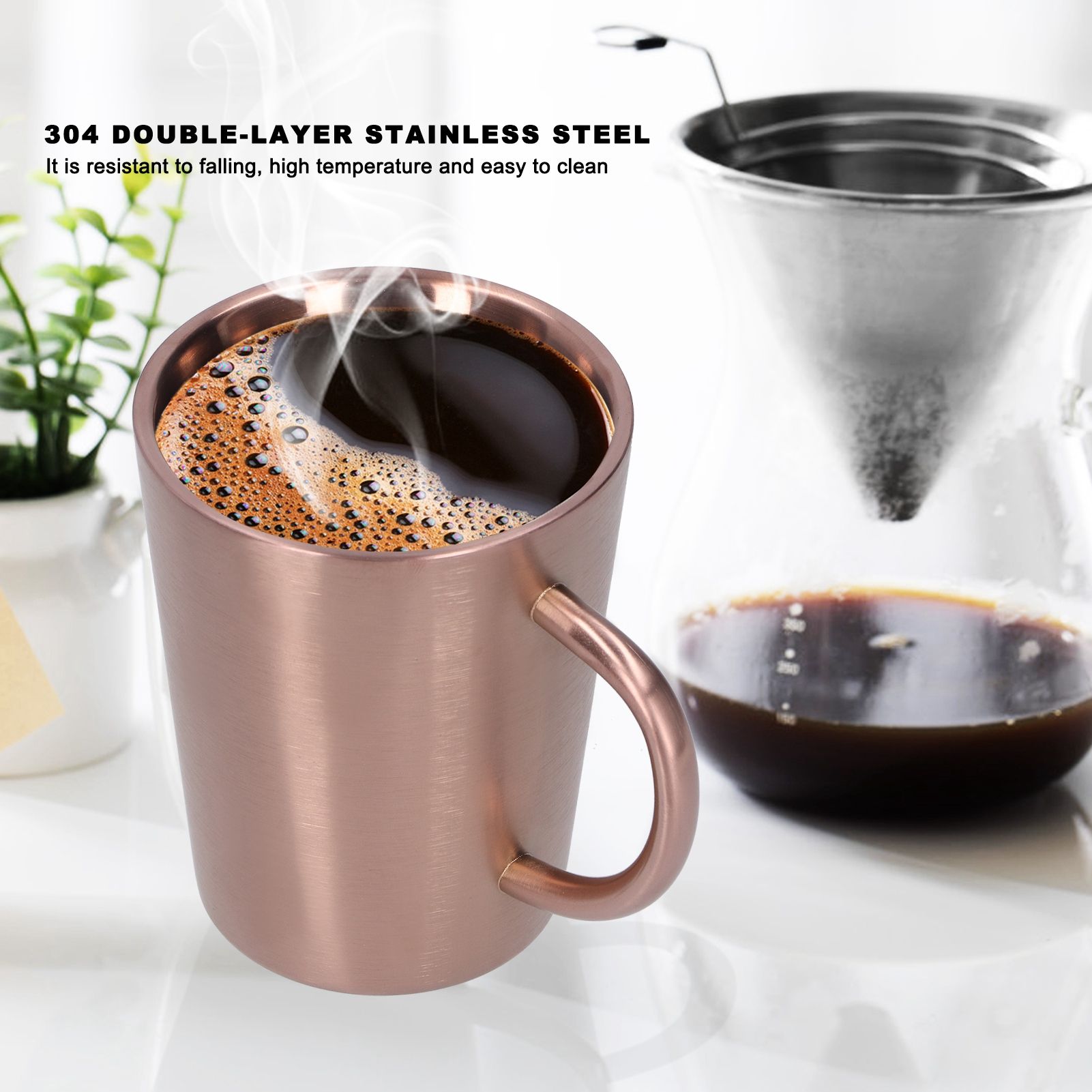 340ml 304 Stainless Steel Beer Mug Coffee Water Cup with Handgrip Double Wall view 15