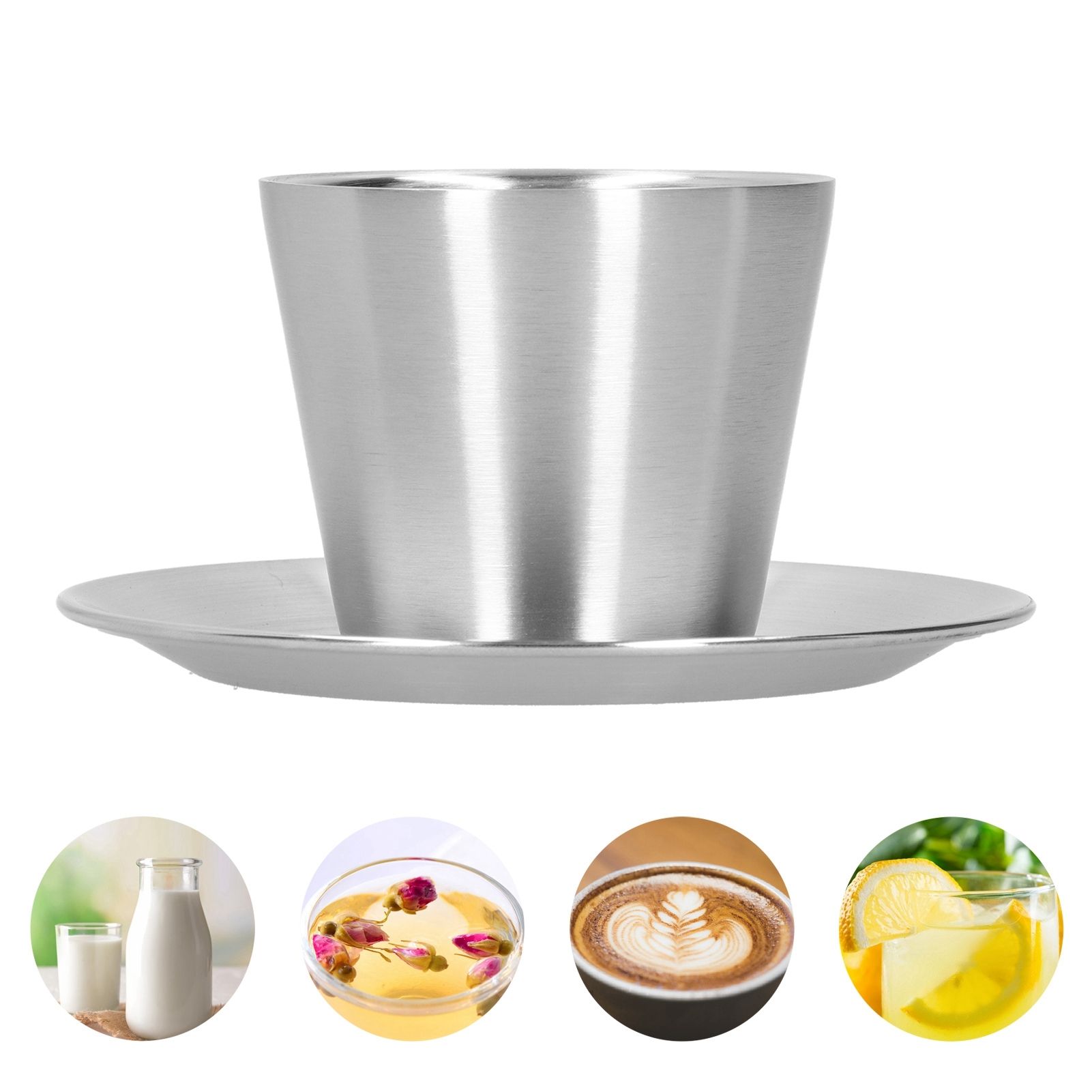 Stainless Steel Coffee Cup Set Double Walled Coffee Mug with Saucer Tea Mug view 10
