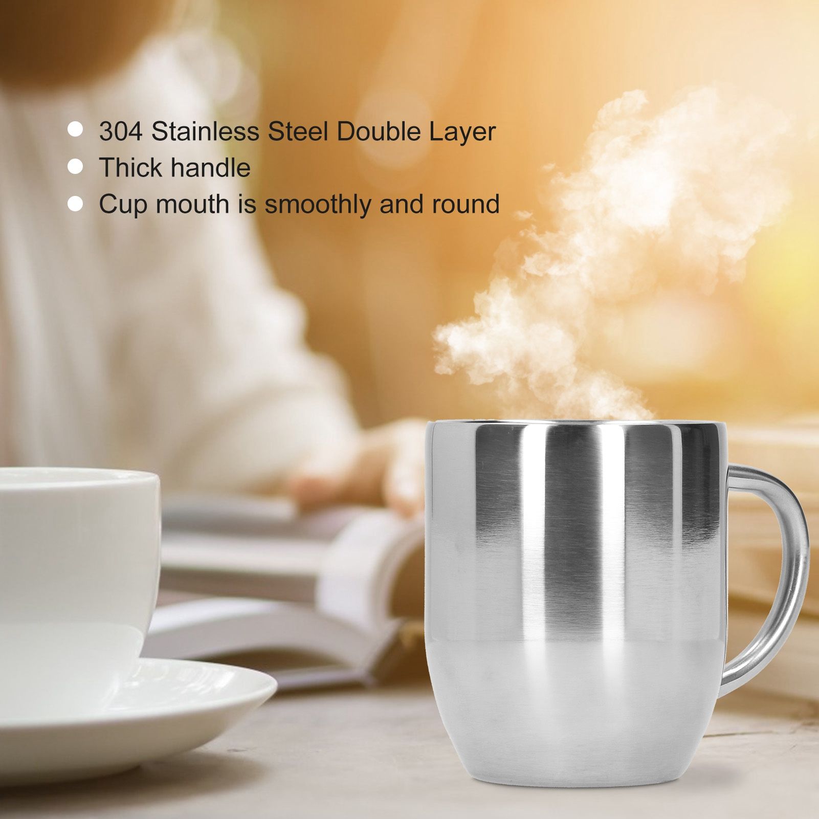 304 Stainless Steel DoubleLayer Coffee Cup Thickening Handle Mark Cup 350ml view 14