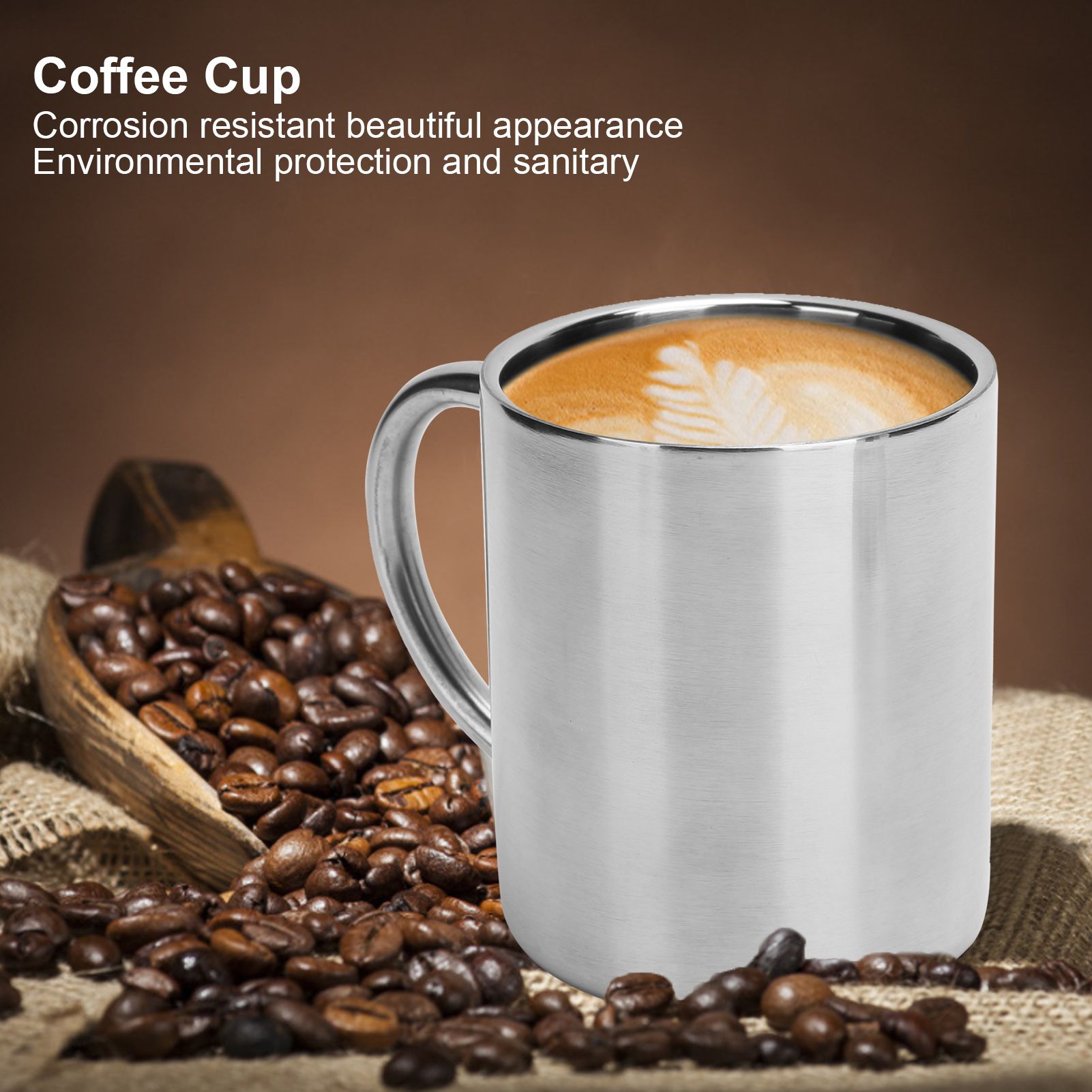 Mug Cup 304 Stainless Steel Sanding Mirror Finish Portable Coffee Cup with view 15