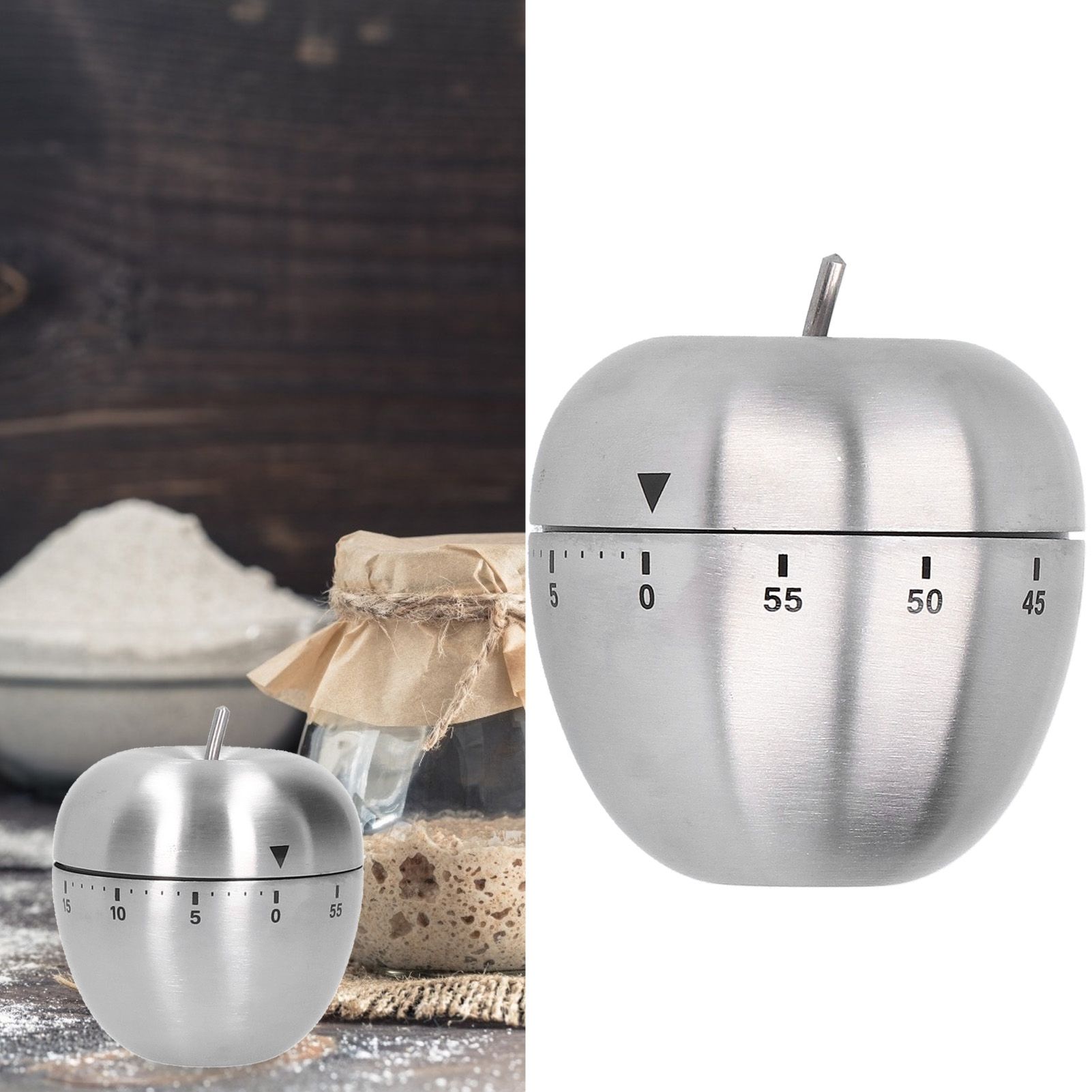Apple Shaped Timer Stainless Steel Mechanical Cooking Countdown Alarm Timer view 9