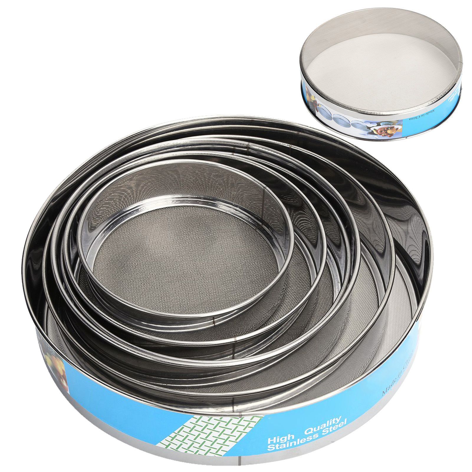 6PCS Stainless Steel Fine Mesh Flour Sieve Set Round Shape Flour Filter view 7