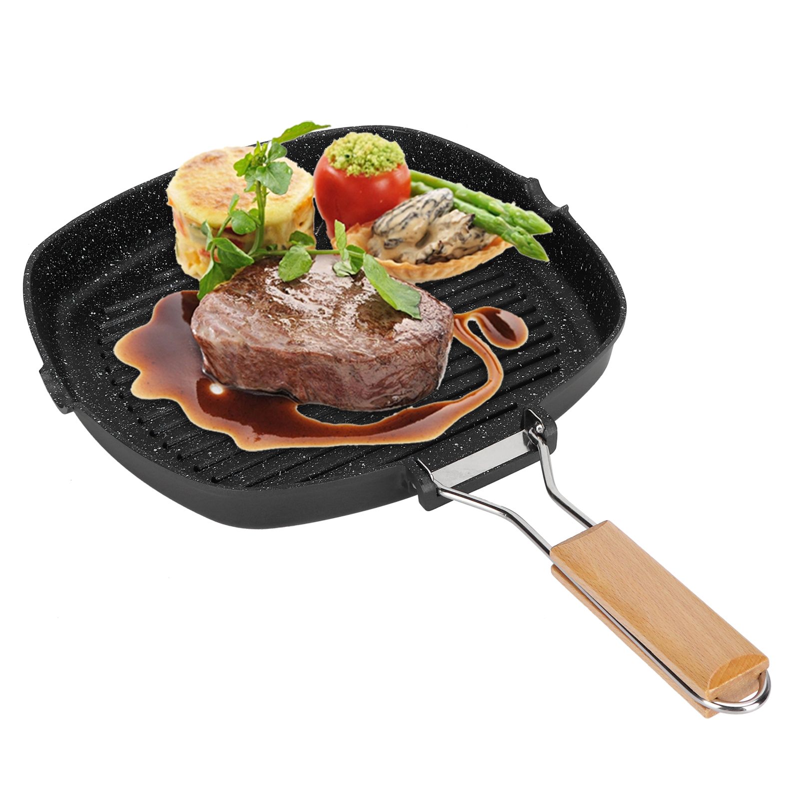 NonStick Practical Frying Pan Steak Skillet BBQ with Foldable Handle Kitchen view 9