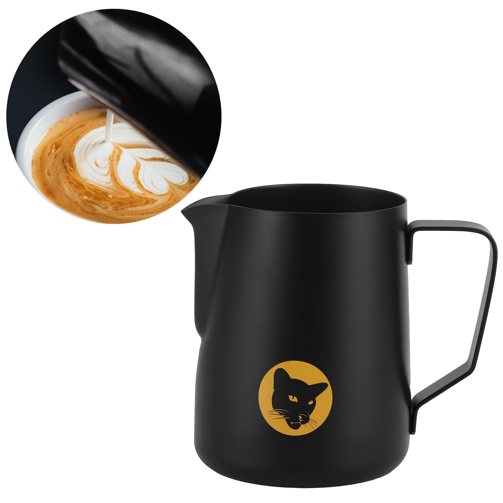 600ml Coffee Cup Mug Multipurpose 304 Stainless Steel Milk Frothing Pitcher Black view 9