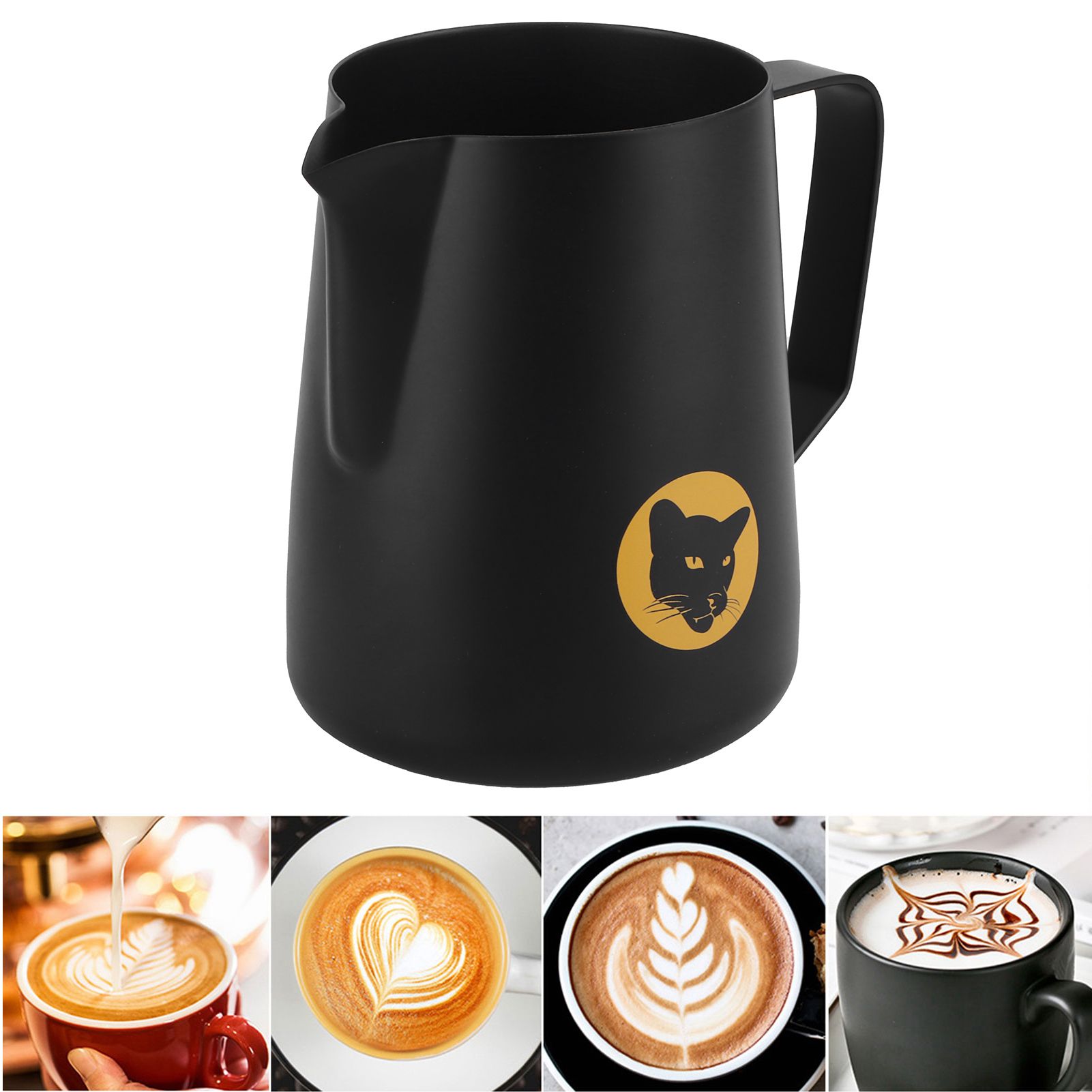600ml Coffee Cup Mug Multipurpose 304 Stainless Steel Milk Frothing Pitcher Black view 10