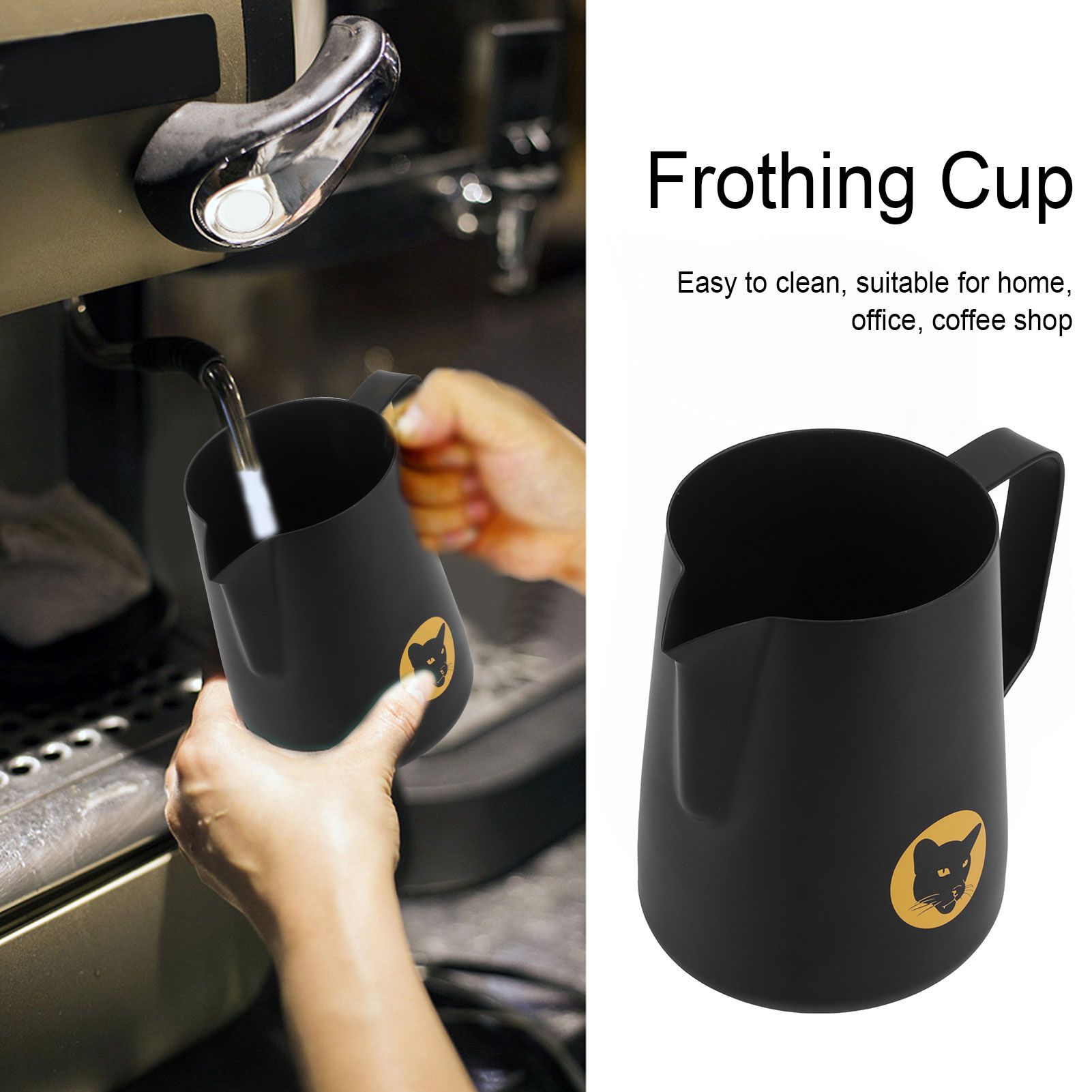 600ml Coffee Cup Mug Multipurpose 304 Stainless Steel Milk Frothing Pitcher Black view 15