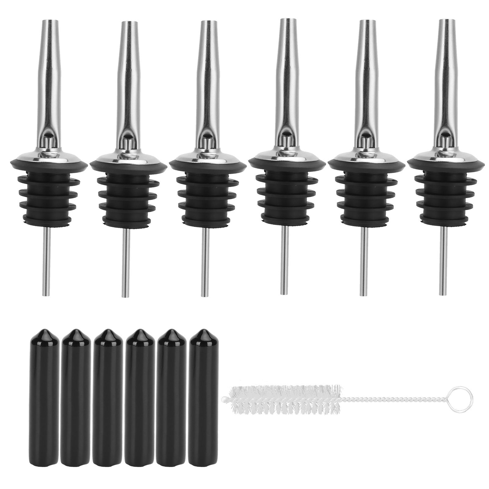 Stainless Steel Pourer Silicone Classic Bottle Pour Liquor Dust Cap Brush Wine