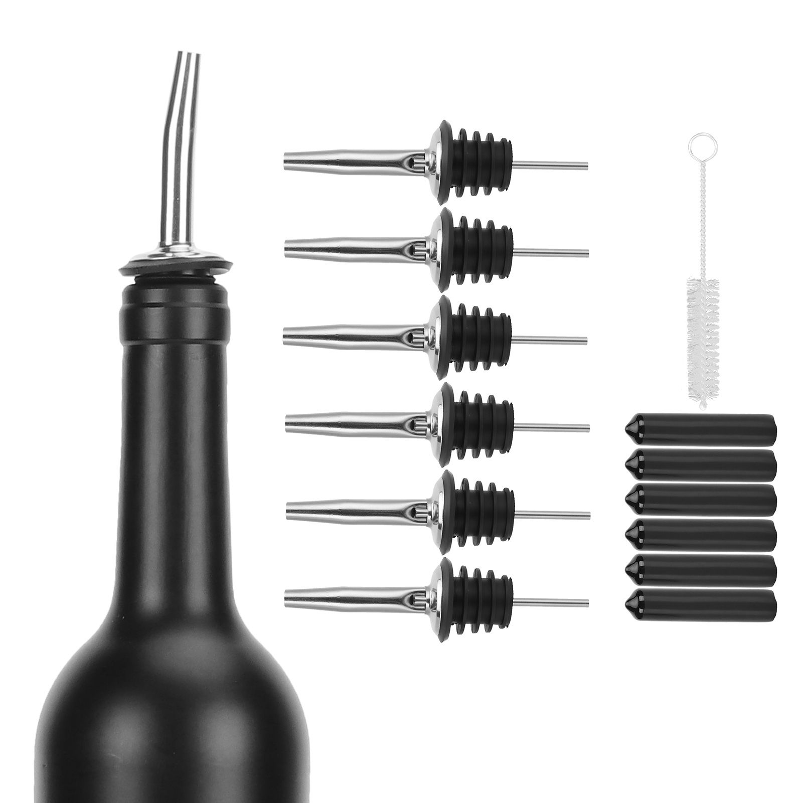 Stainless Steel Pourer Silicone Classic Bottle Pour Liquor Dust Cap Brush Wine view 9