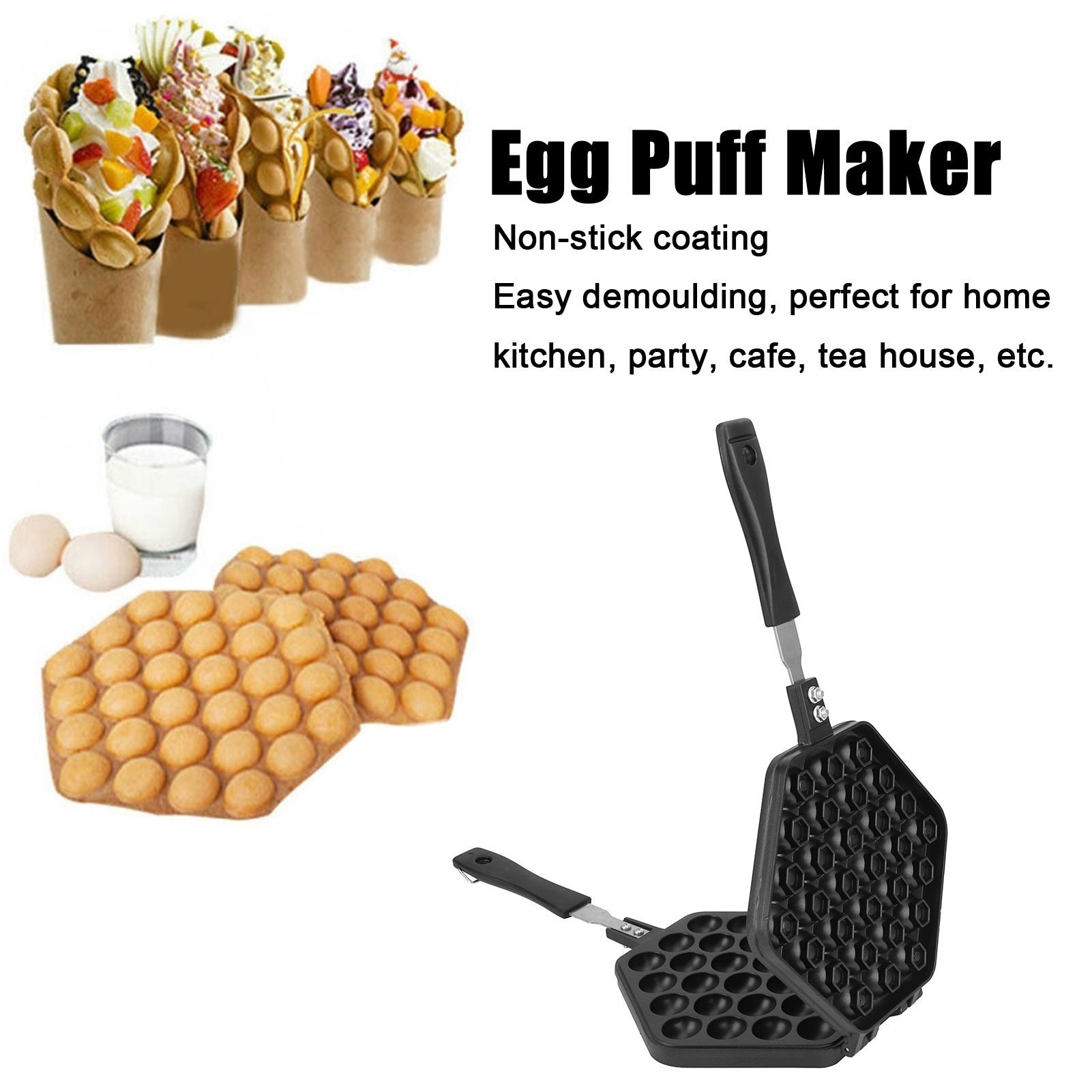 Egg Puff Pan with Handle NonStick Baking Maker Machine Kitchen Cooking Utensils view 15