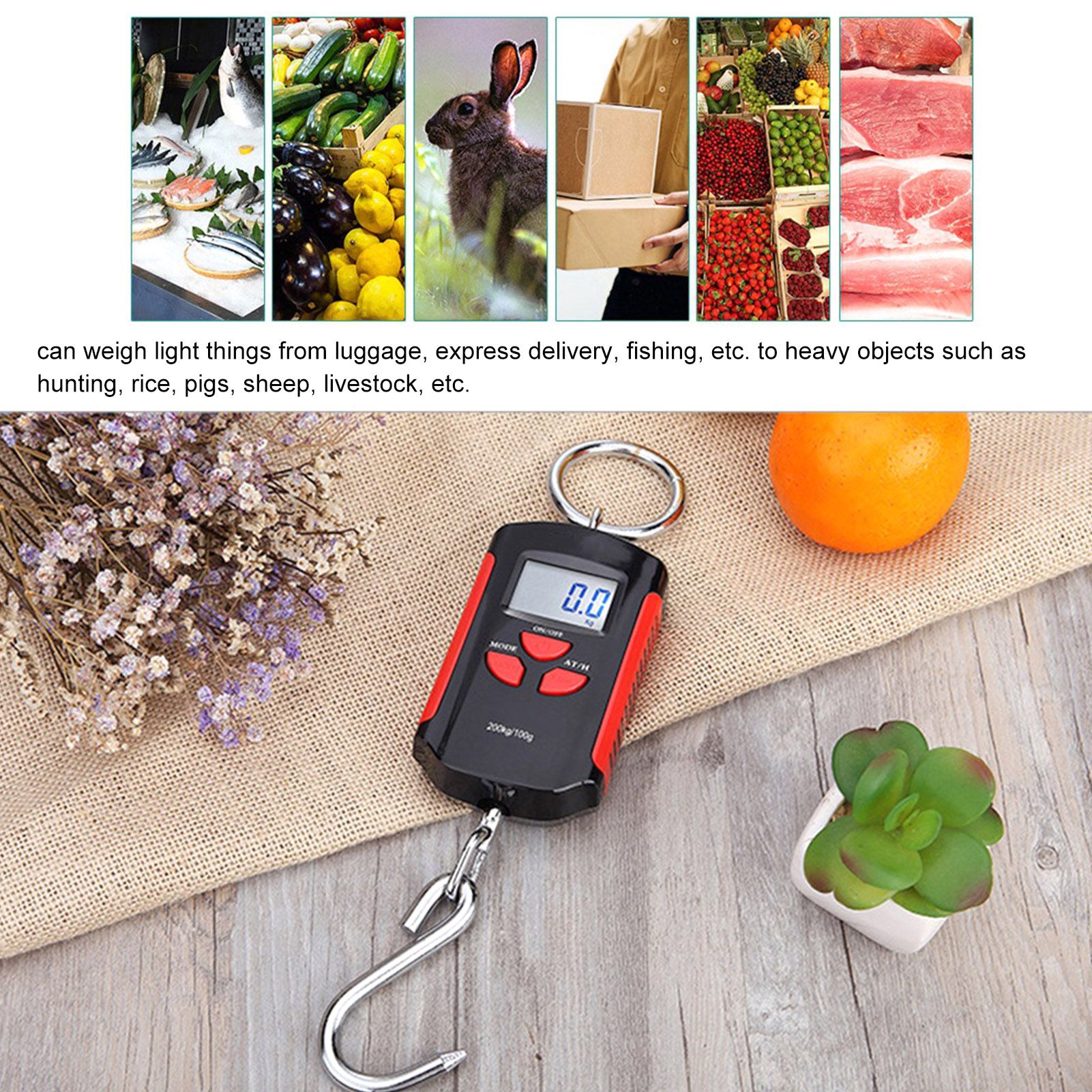 Portable Electronic Hanging Scale Digital LCD Backlit Display kg/lb/JIN 200KG view 15
