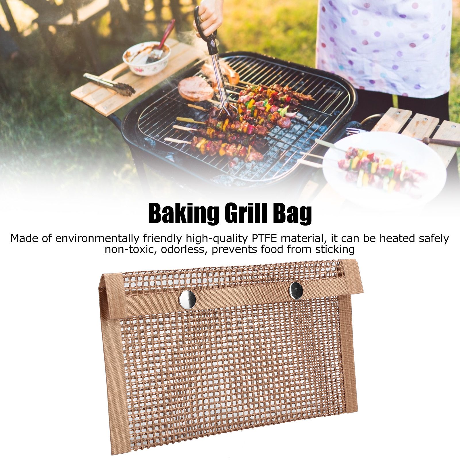 Non‑Stick Barbecue Baking Grilling PTFE Bag Heat‑Resistant Reusable Mesh for view 14