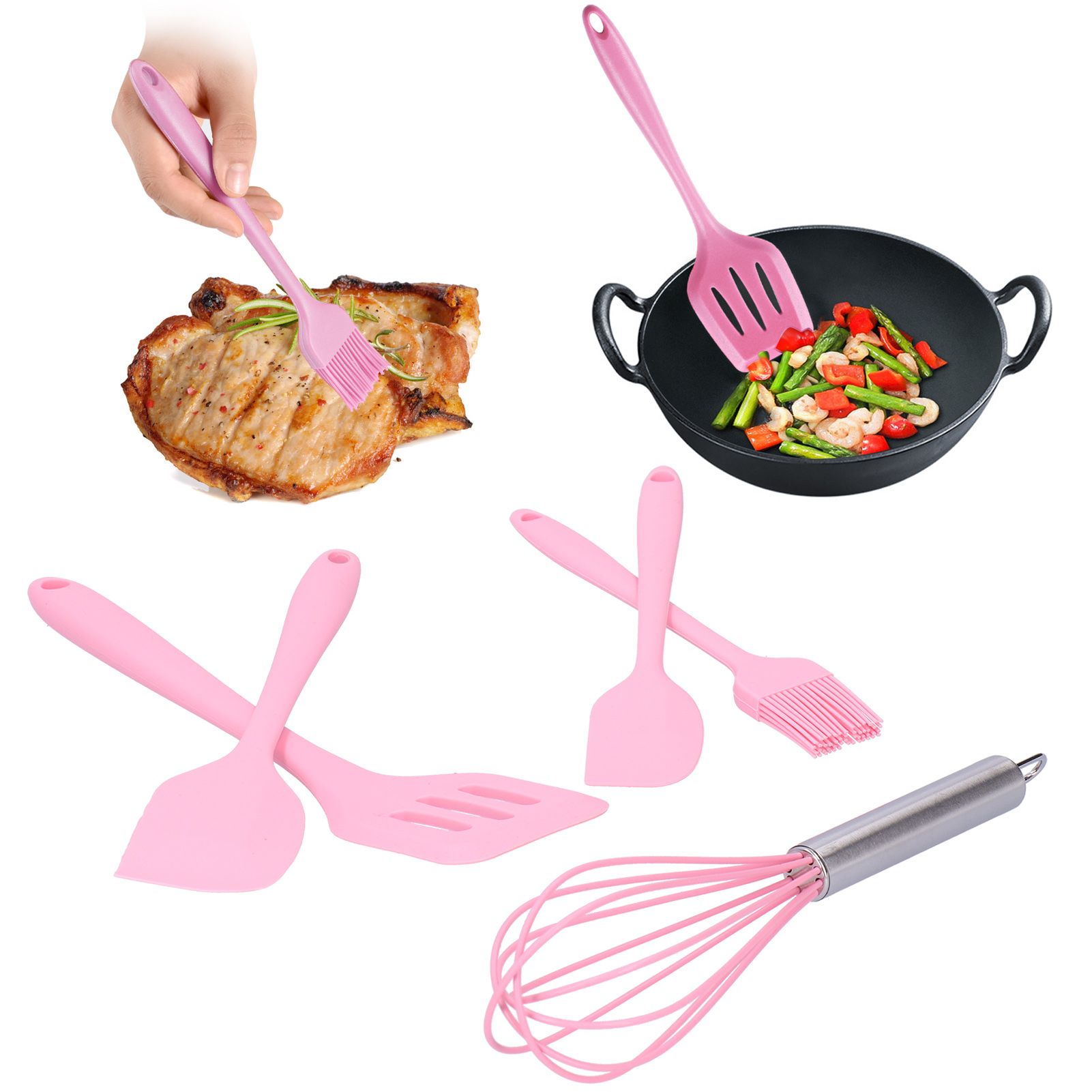 Cooking Spatula Set Silicone Baking Scraper Heat Resistant Egg Beater Kitchen view 9