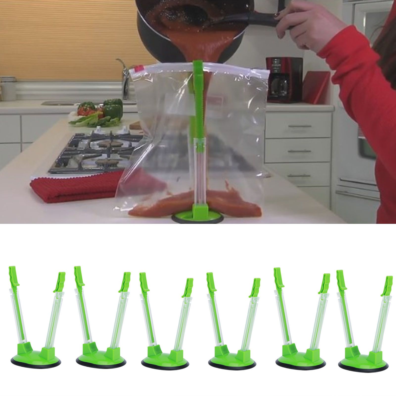 6Pcs Food Storage Bag Holder Stand HandsFree Bag Racks Home Kitchen Accessory view 10