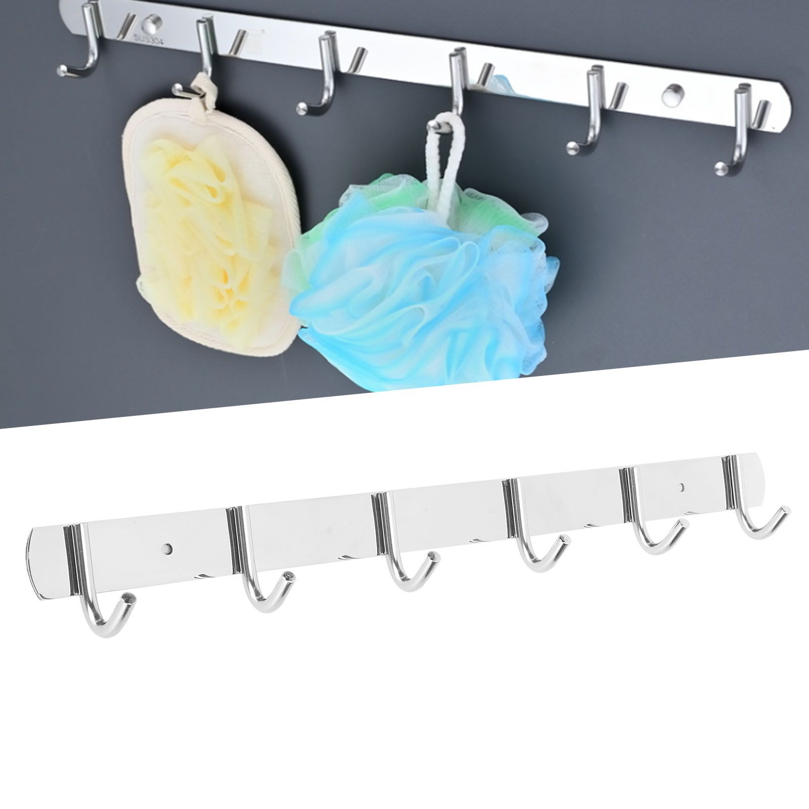 Stainless Steel Towel Hook Storage Rack Hanger with 6 Hooks for Kitchen Living view 9