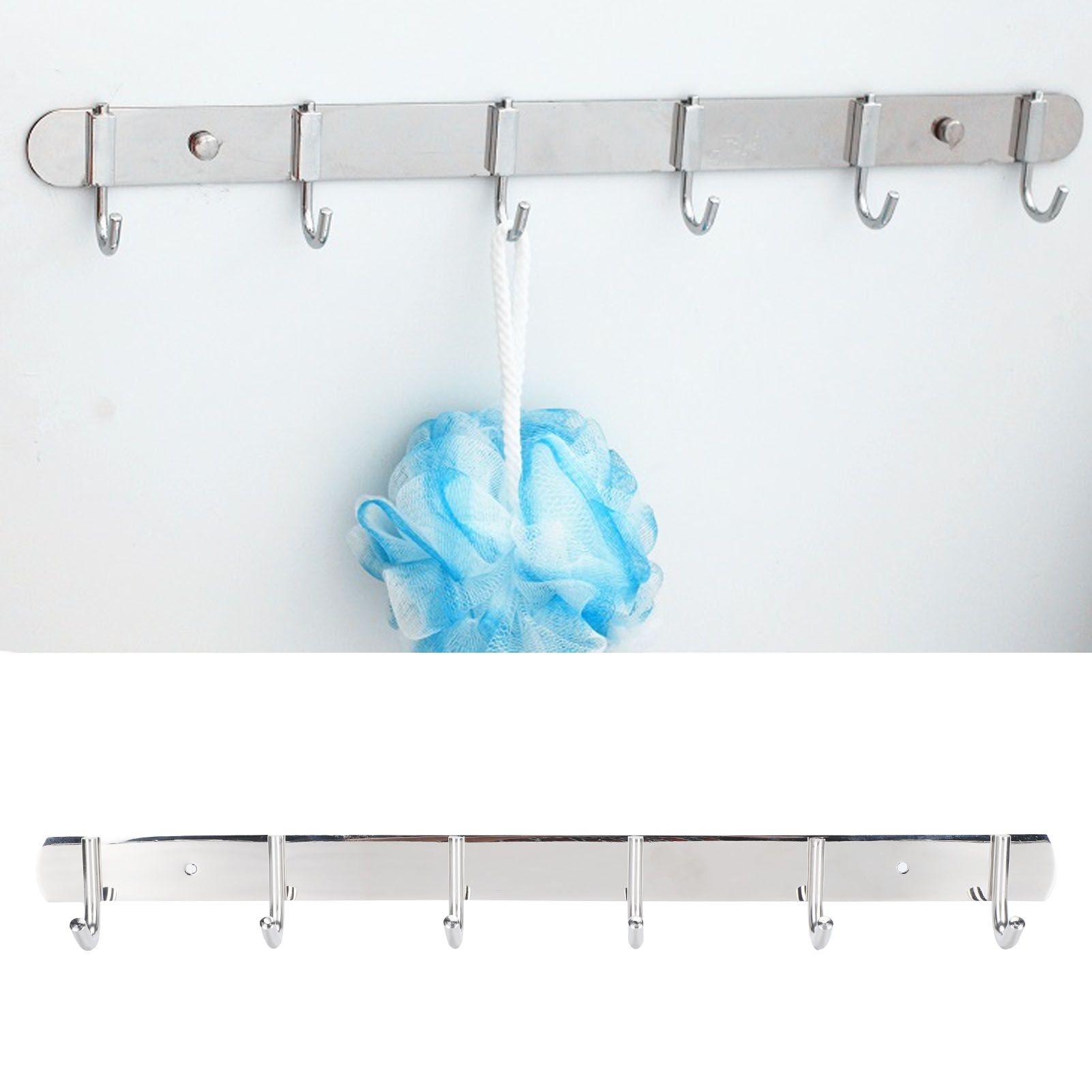 Stainless Steel Towel Hook Storage Rack Hanger with 6 Hooks for Kitchen Living view 10