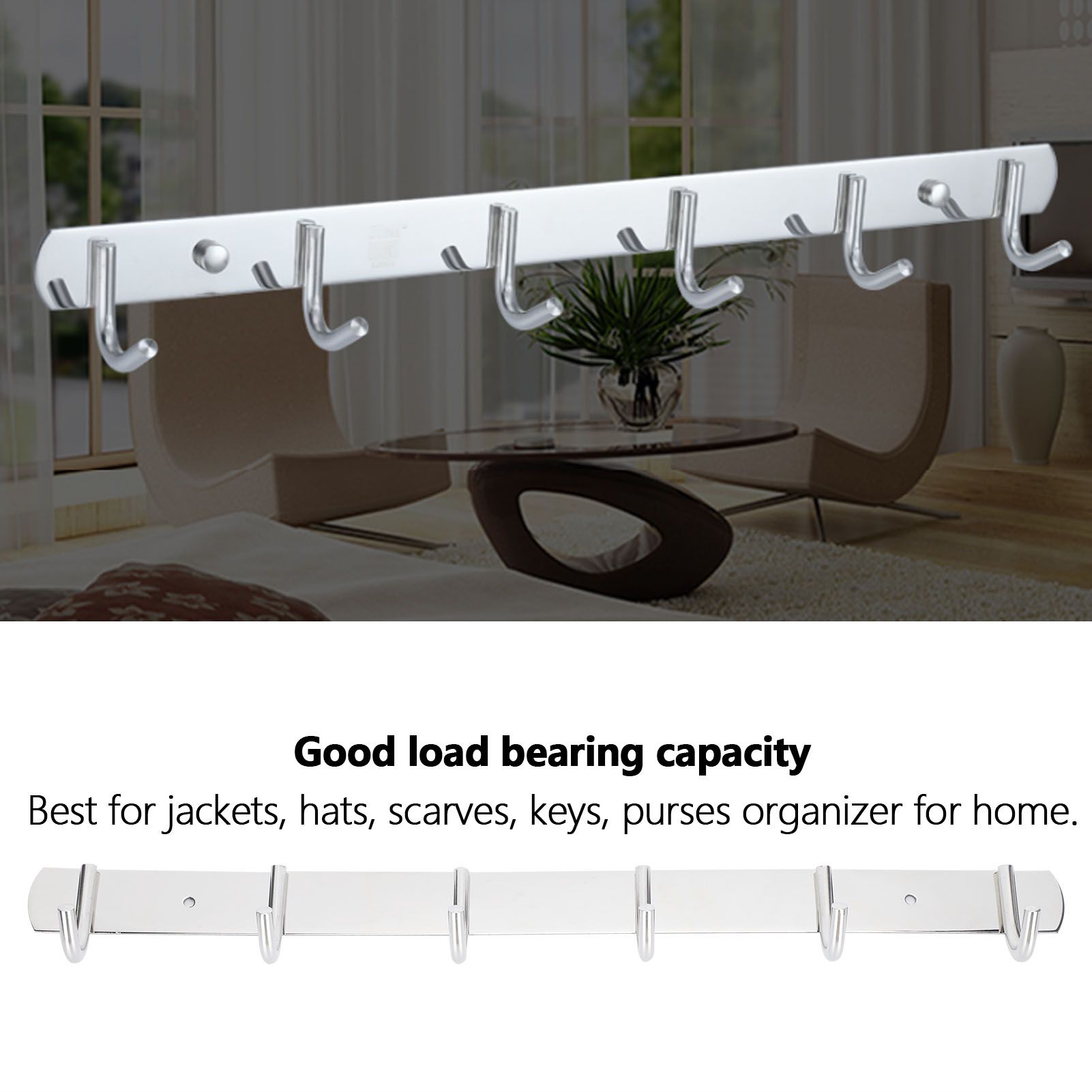 Stainless Steel Towel Hook Storage Rack Hanger with 6 Hooks for Kitchen Living view 14