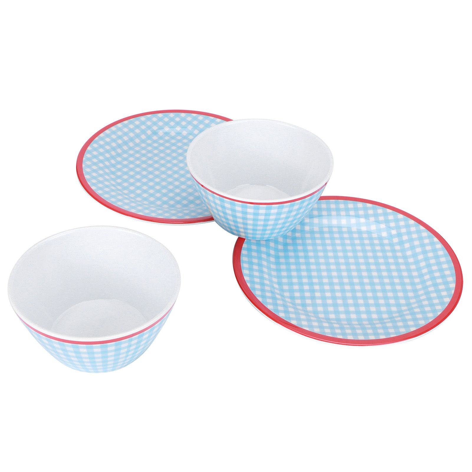 4Pcs/Set Salad Bowl Dish Light Blue Grid Pattern Imitation Porcelain Snack view 2