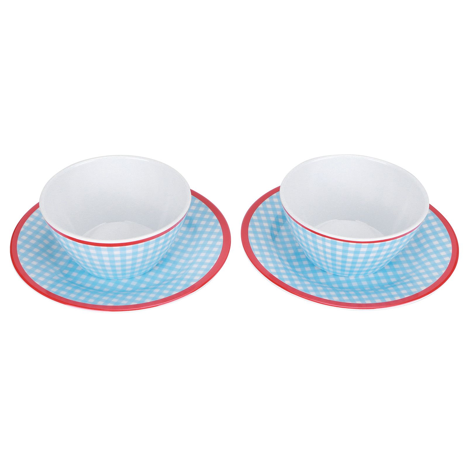 4Pcs/Set Salad Bowl Dish Light Blue Grid Pattern Imitation Porcelain Snack view 3