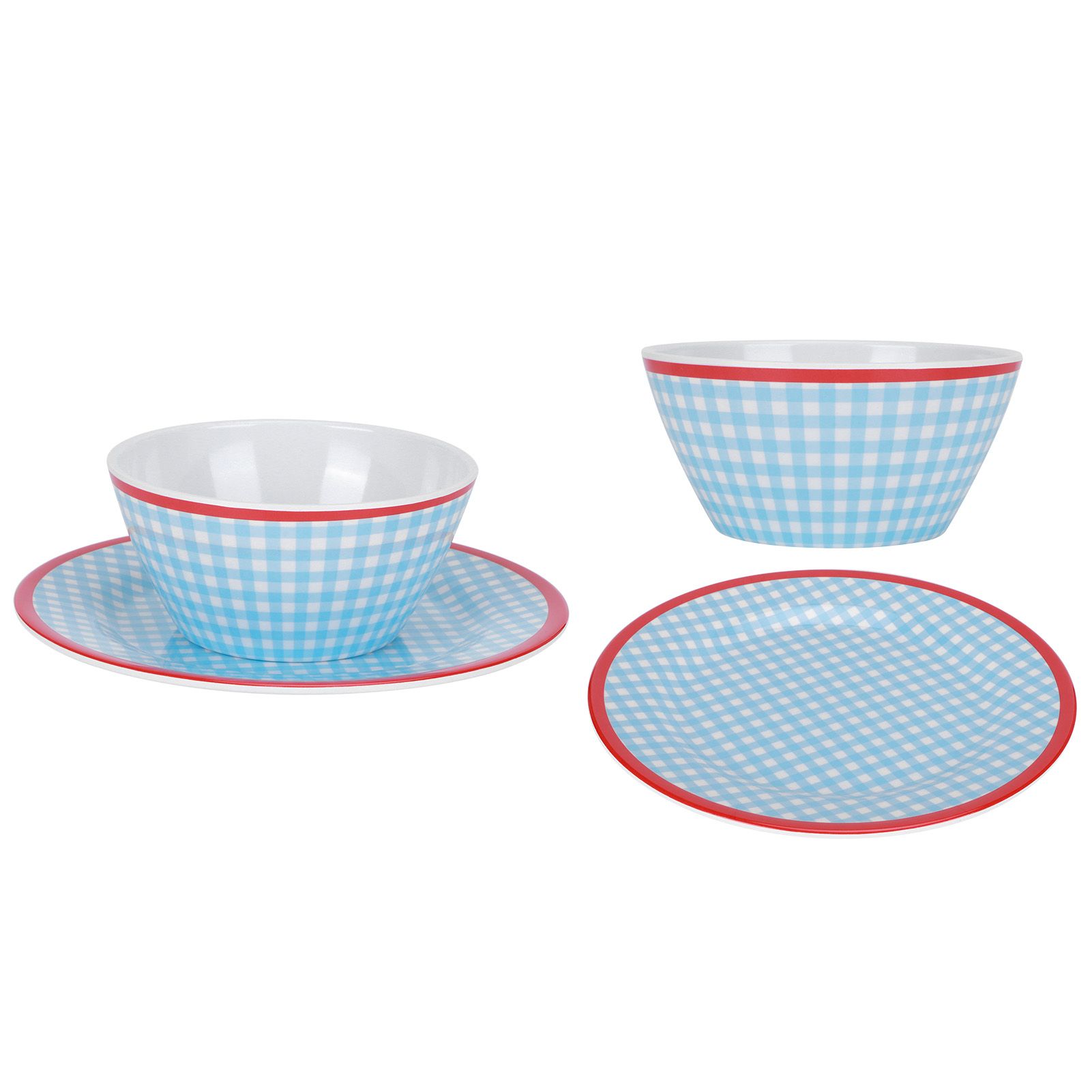 4Pcs/Set Salad Bowl Dish Light Blue Grid Pattern Imitation Porcelain Snack view 4