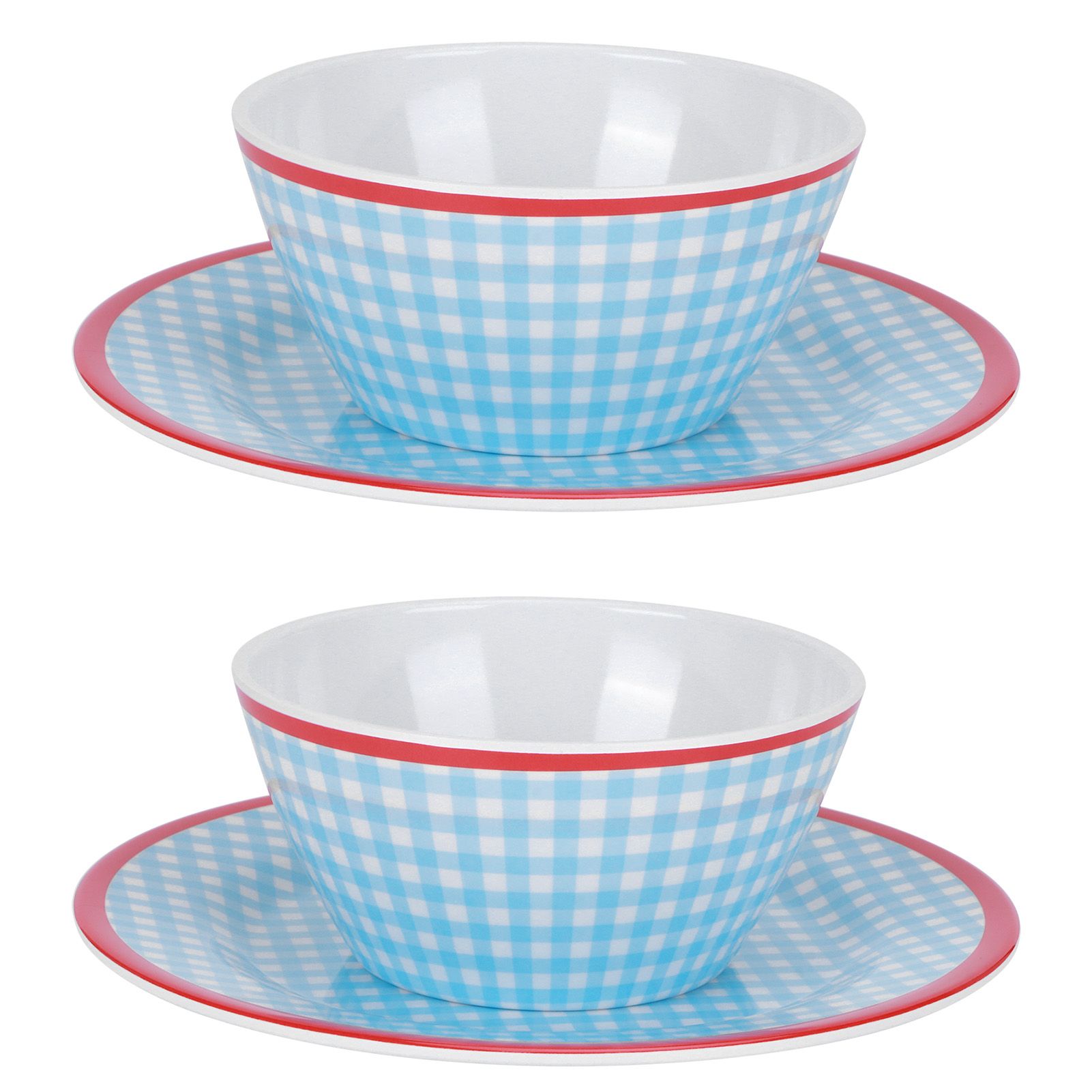 4Pcs/Set Salad Bowl Dish Light Blue Grid Pattern Imitation Porcelain Snack view 5