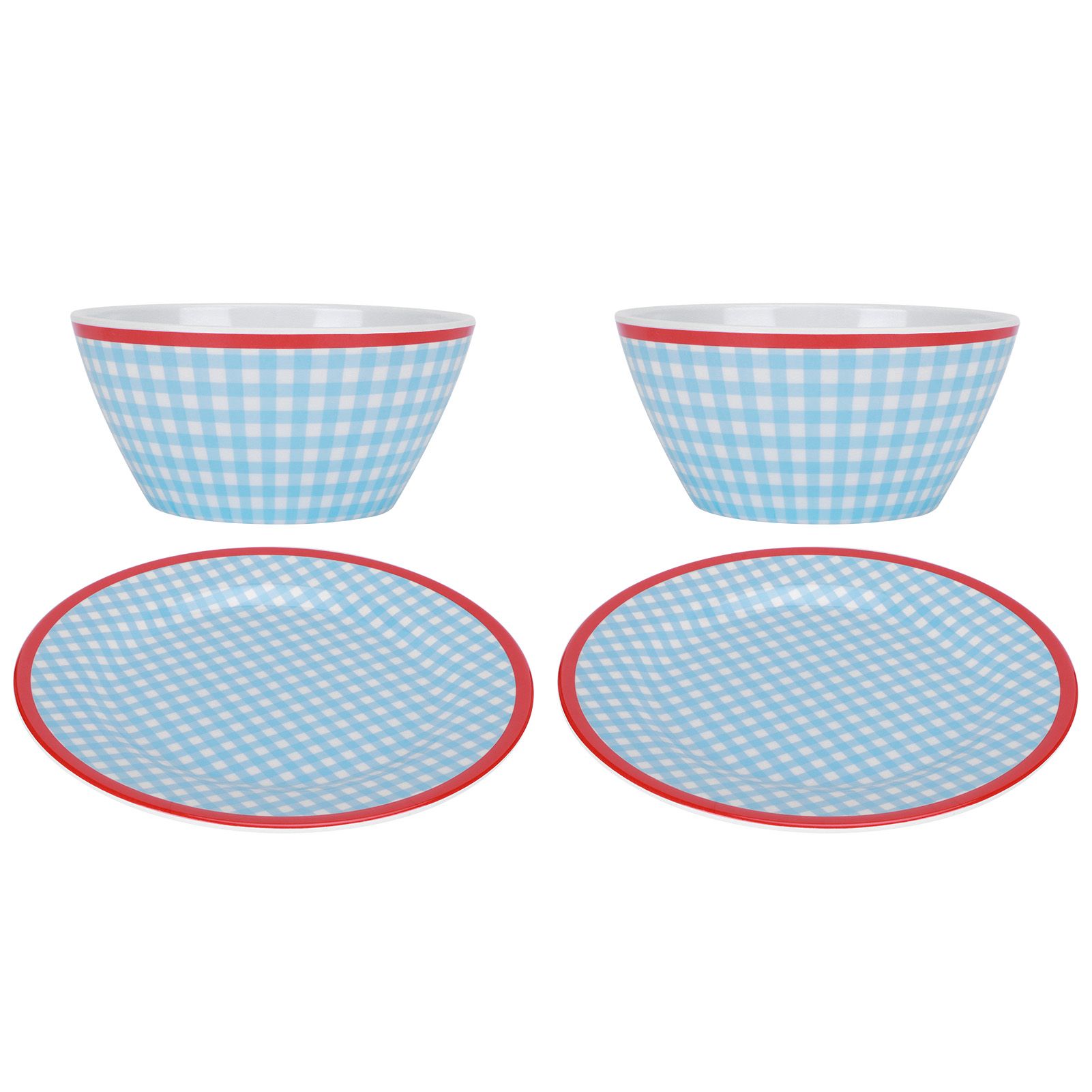 4Pcs/Set Salad Bowl Dish Light Blue Grid Pattern Imitation Porcelain Snack view 6