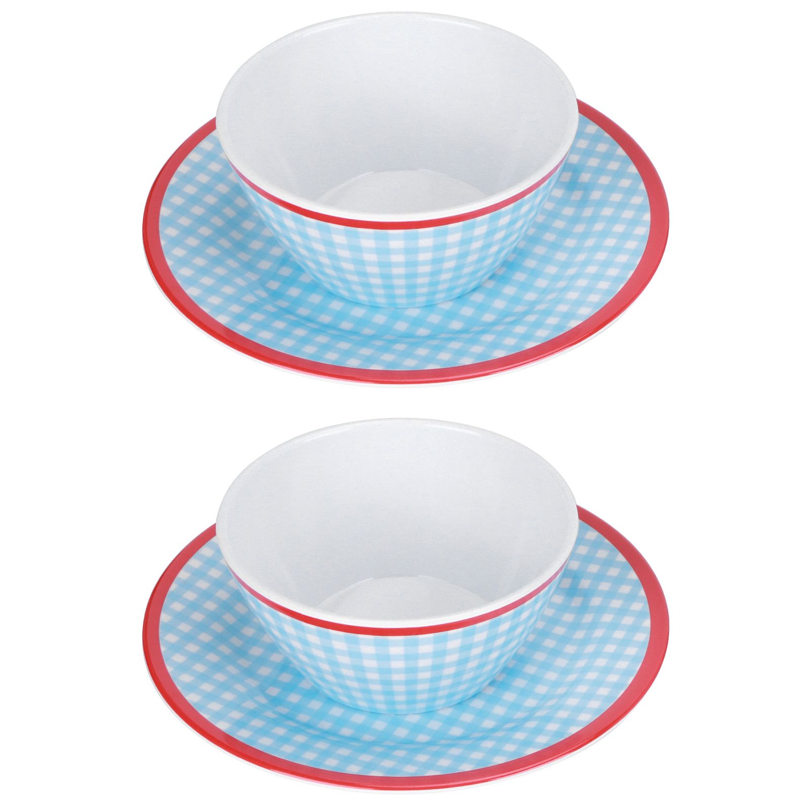 4Pcs/Set Salad Bowl Dish Light Blue Grid Pattern Imitation Porcelain Snack view 7