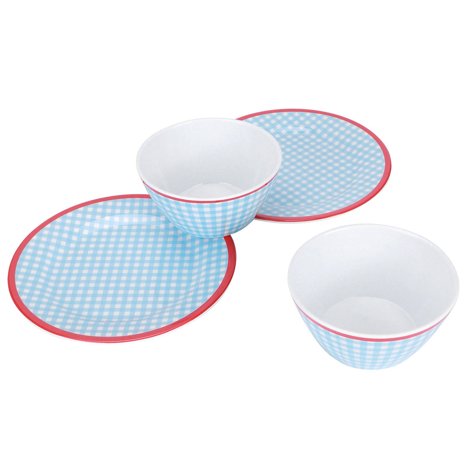 4Pcs/Set Salad Bowl Dish Light Blue Grid Pattern Imitation Porcelain Snack view 8