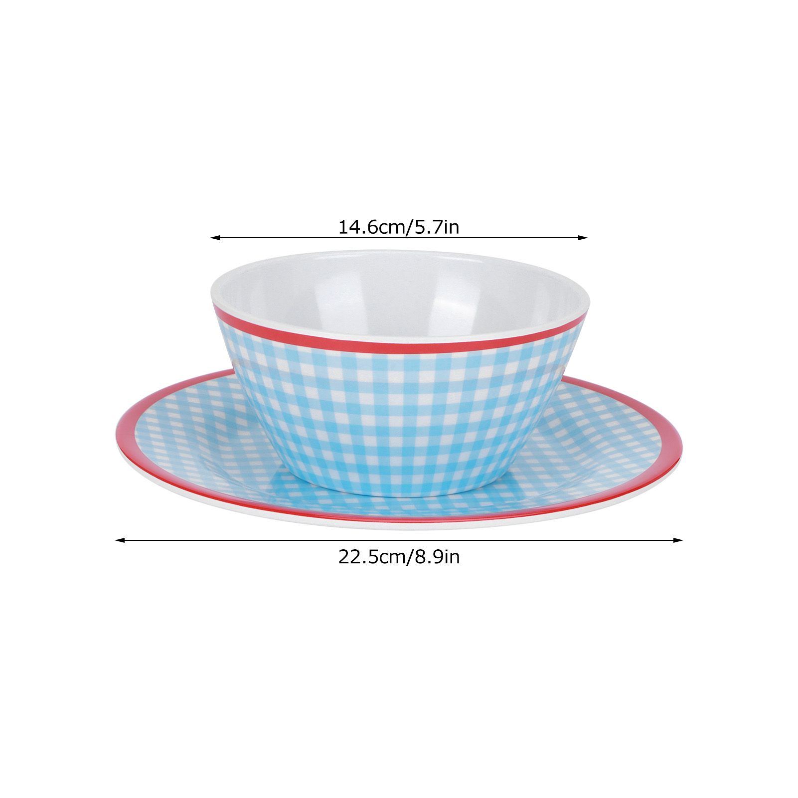 4Pcs/Set Salad Bowl Dish Light Blue Grid Pattern Imitation Porcelain Snack view 14