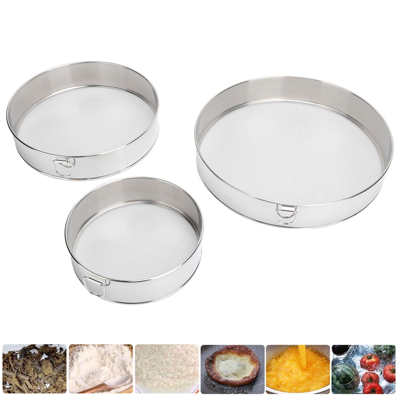 3Pcs Flour Sieve Set 304 Stainless Steel Round Flour Powder Filter Sifter view 9