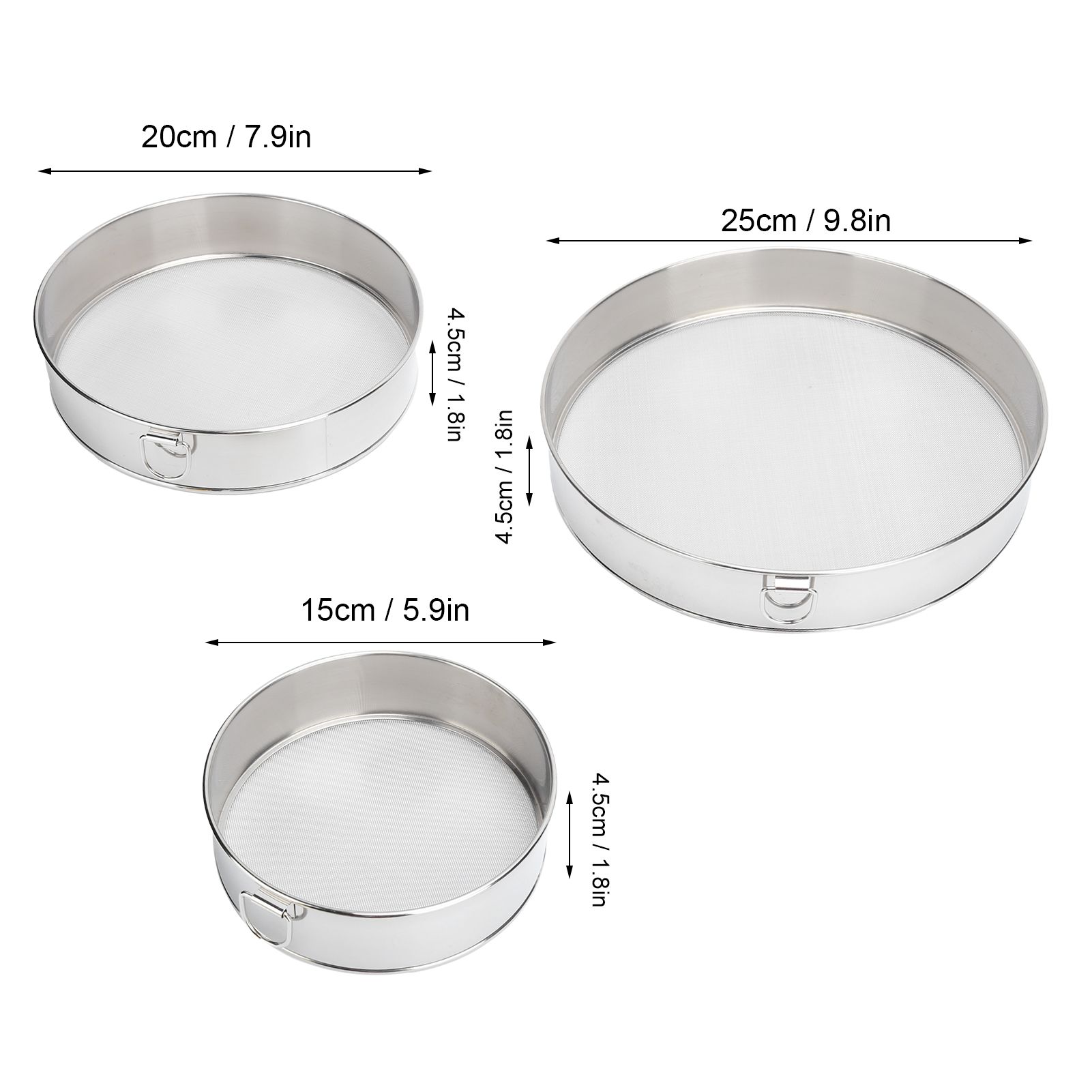 3Pcs Flour Sieve Set 304 Stainless Steel Round Flour Powder Filter Sifter view 13
