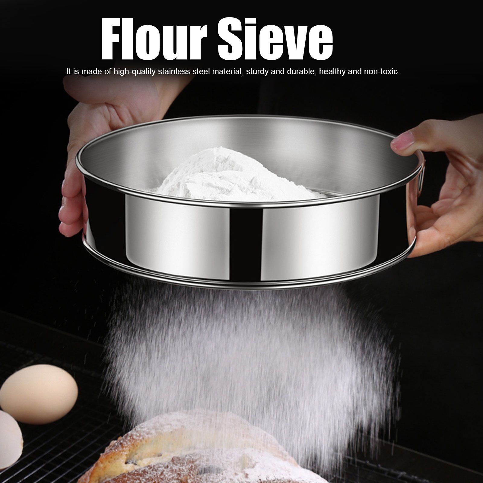 3Pcs Flour Sieve Set 304 Stainless Steel Round Flour Powder Filter Sifter view 14