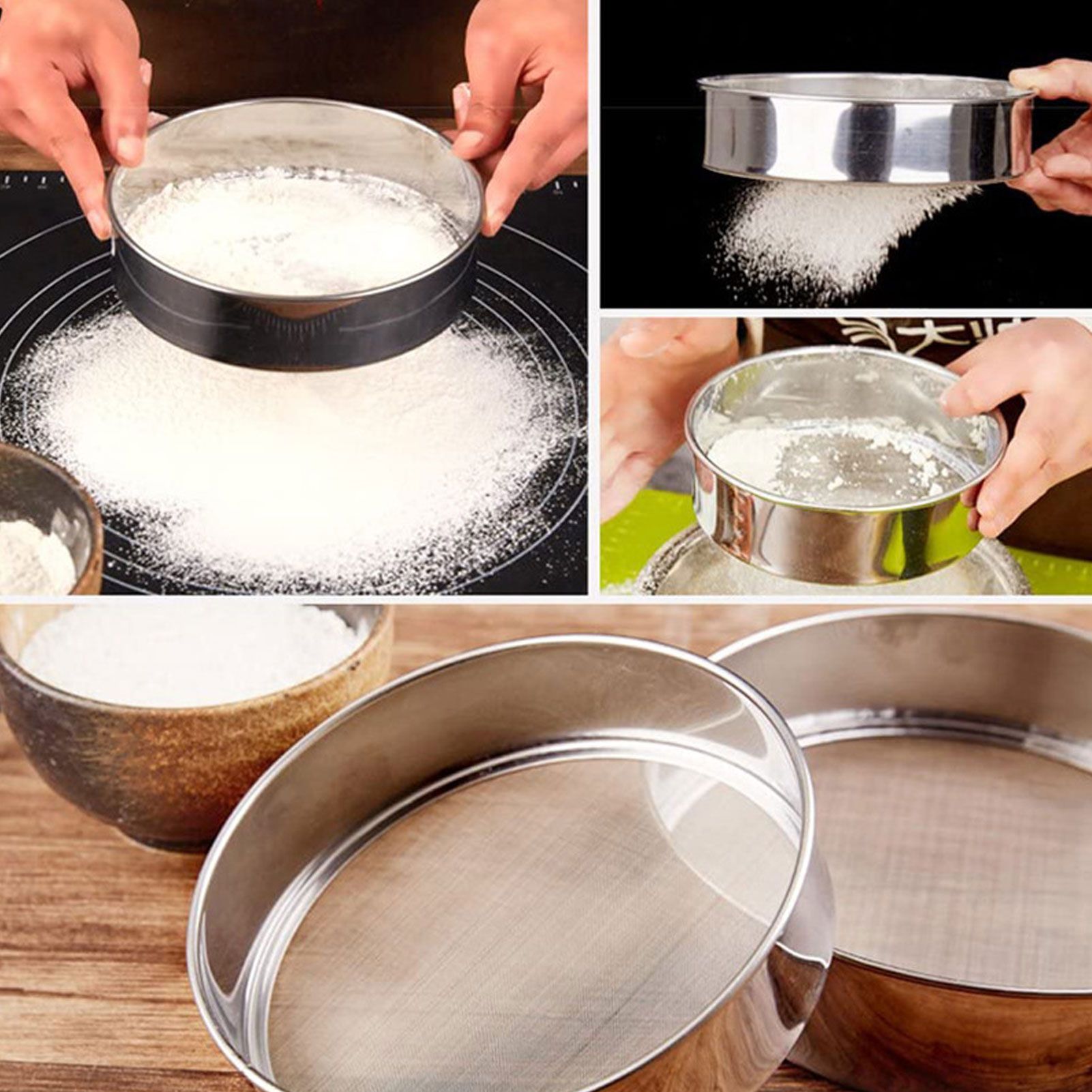 3Pcs Flour Sieve Set 304 Stainless Steel Round Flour Powder Filter Sifter view 15