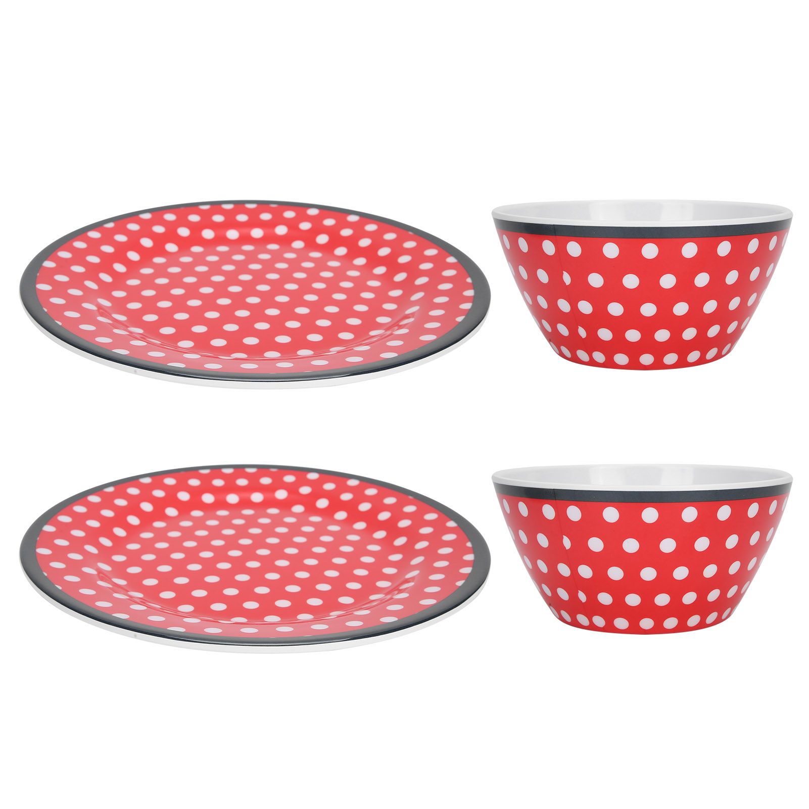 4Pcs Salad Dish Set Red Dots Imitation Porcelain Plate Fruit Food Cake Dish view 2